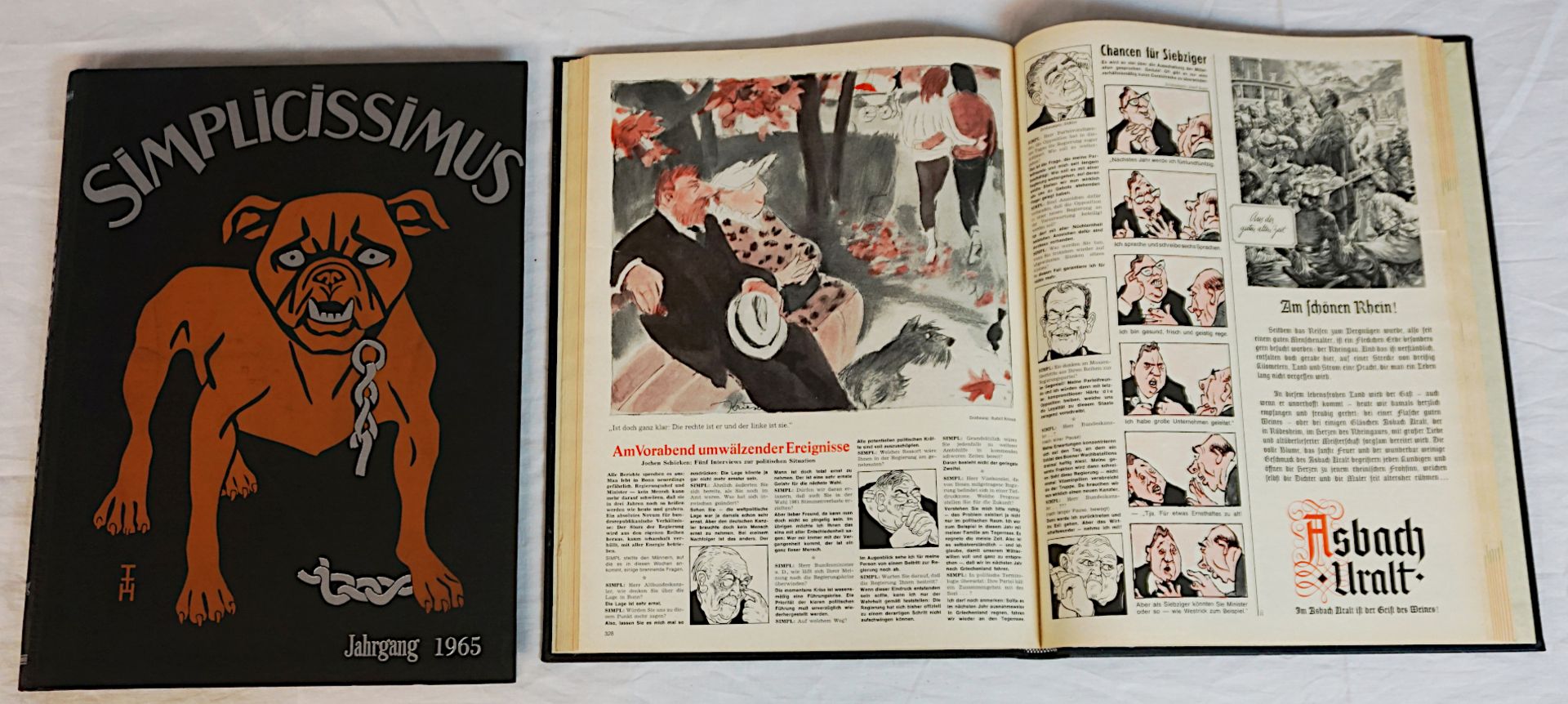 20 Sammelbände "Simplicissimus" Jahrgänge 1955-1966 (unkomplett): 19x mit farbillustrieten Originale