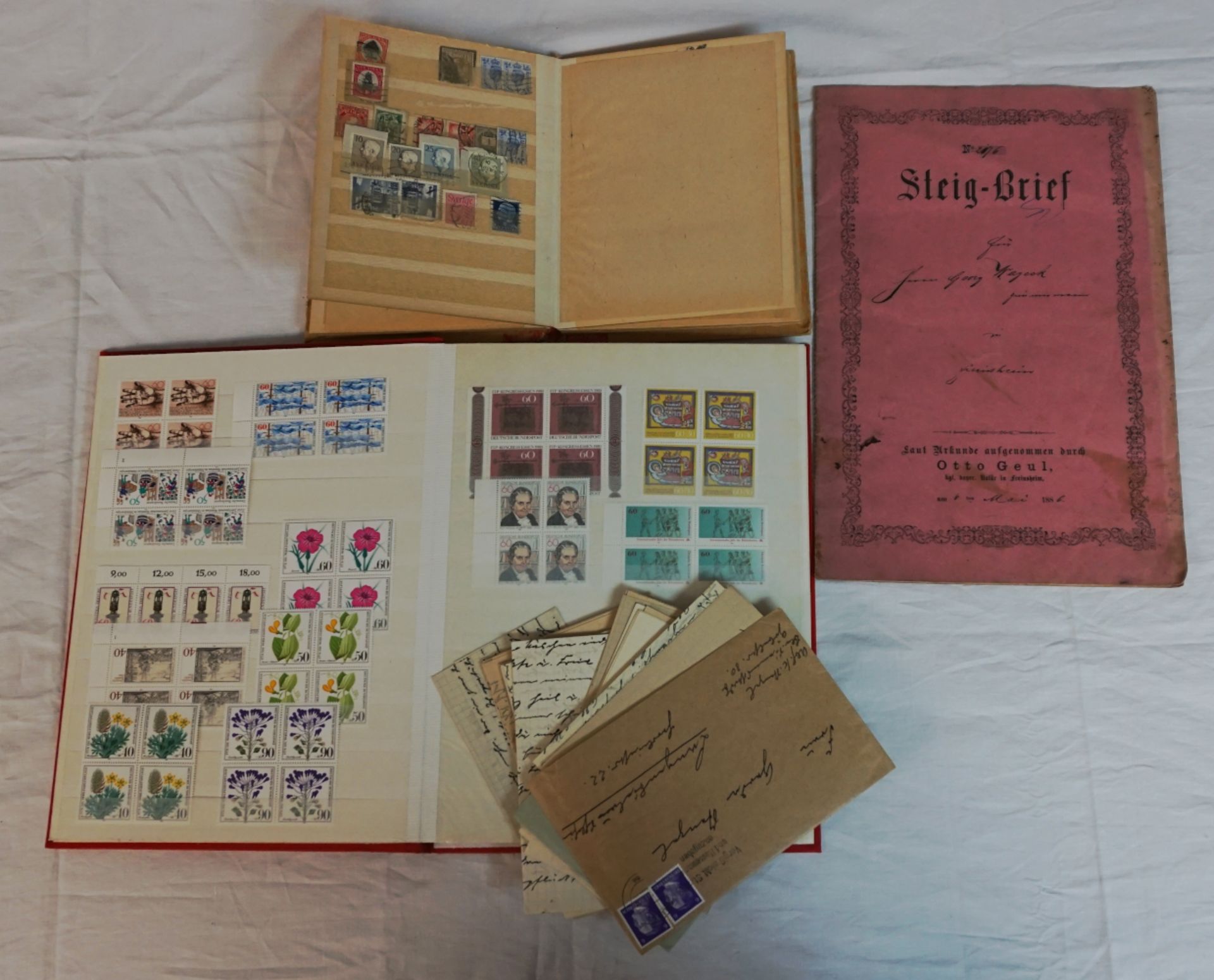 15 Briefmarkenalben BRD ab 1949, DDR, Alle Welt, z.T. lose sowie Briefe/Postkarten z.T. frankiert v.