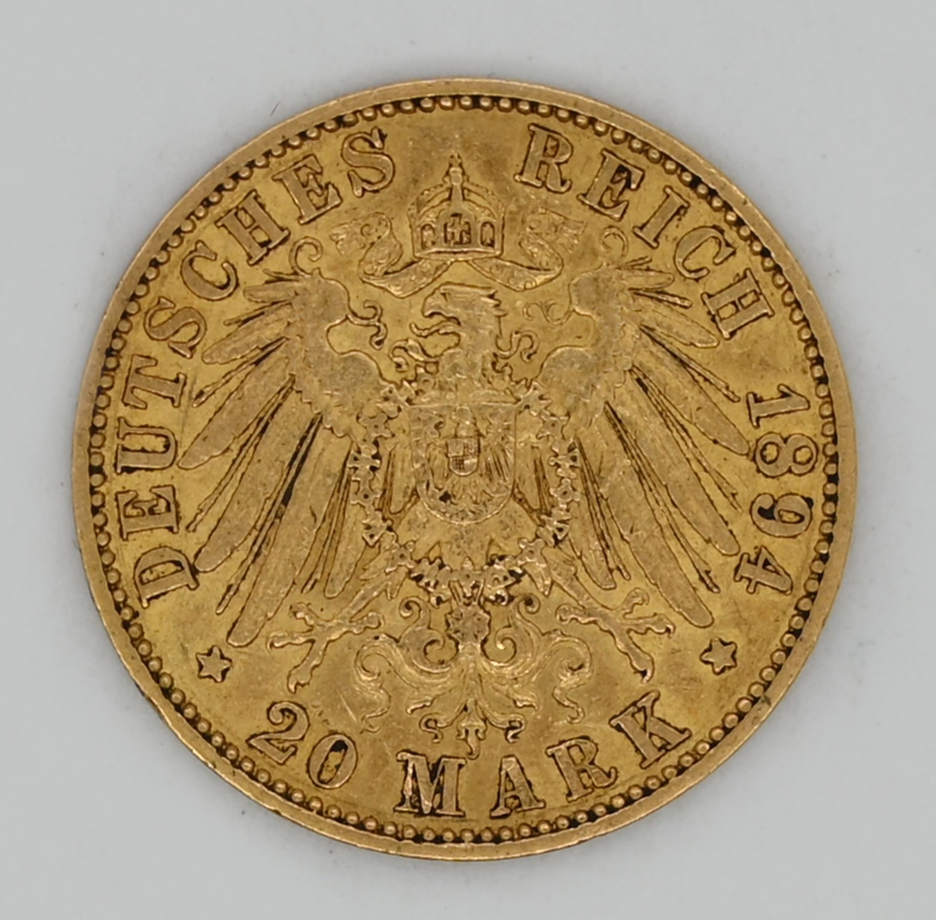 1 Goldmünze Deutsches Reich 20 Mark 1894 "A" Gsp. - Bild 2 aus 2
