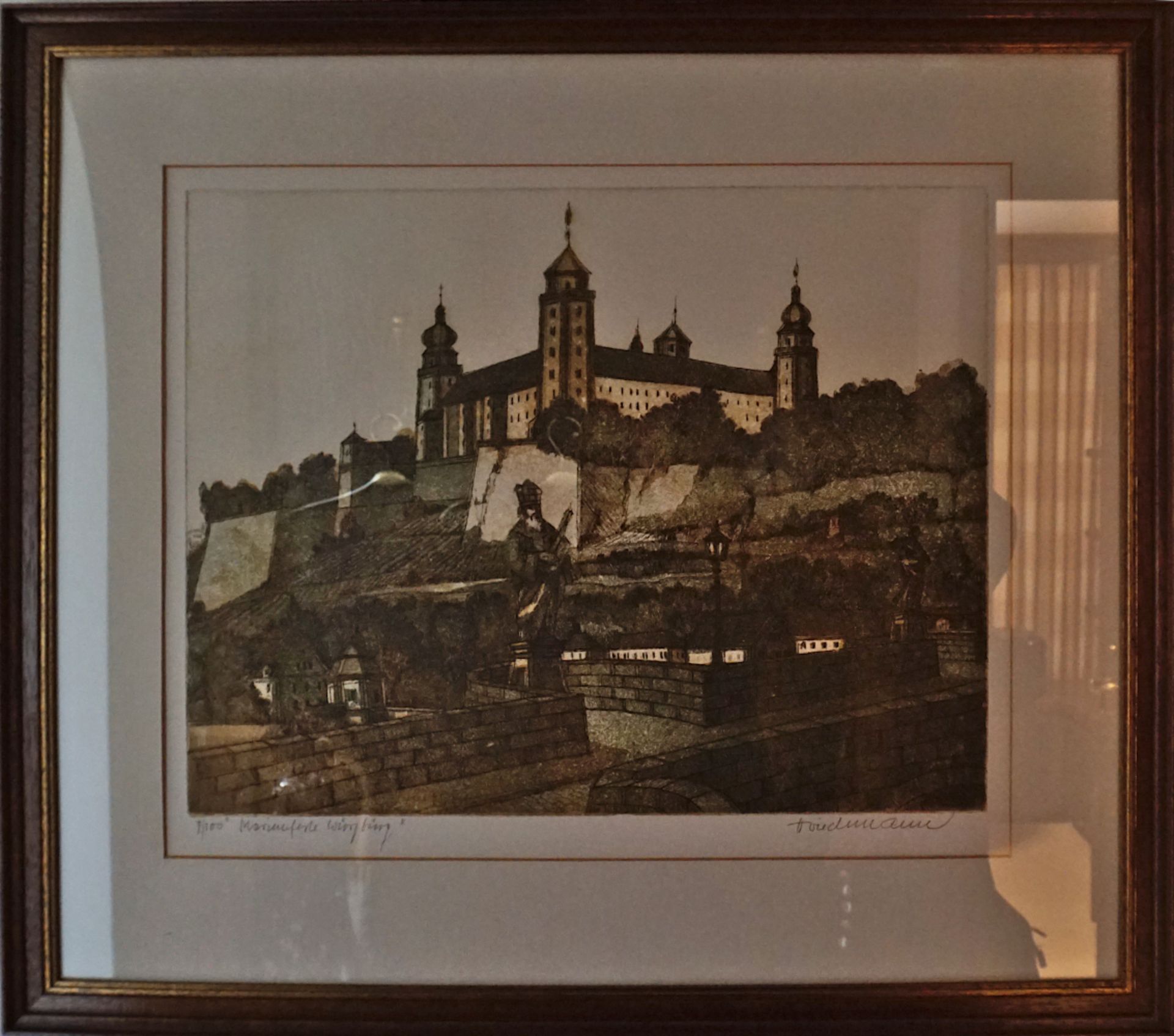 2 Lithographien v. Prof. H. Wiedemann "Würzburg" "Spielberg"