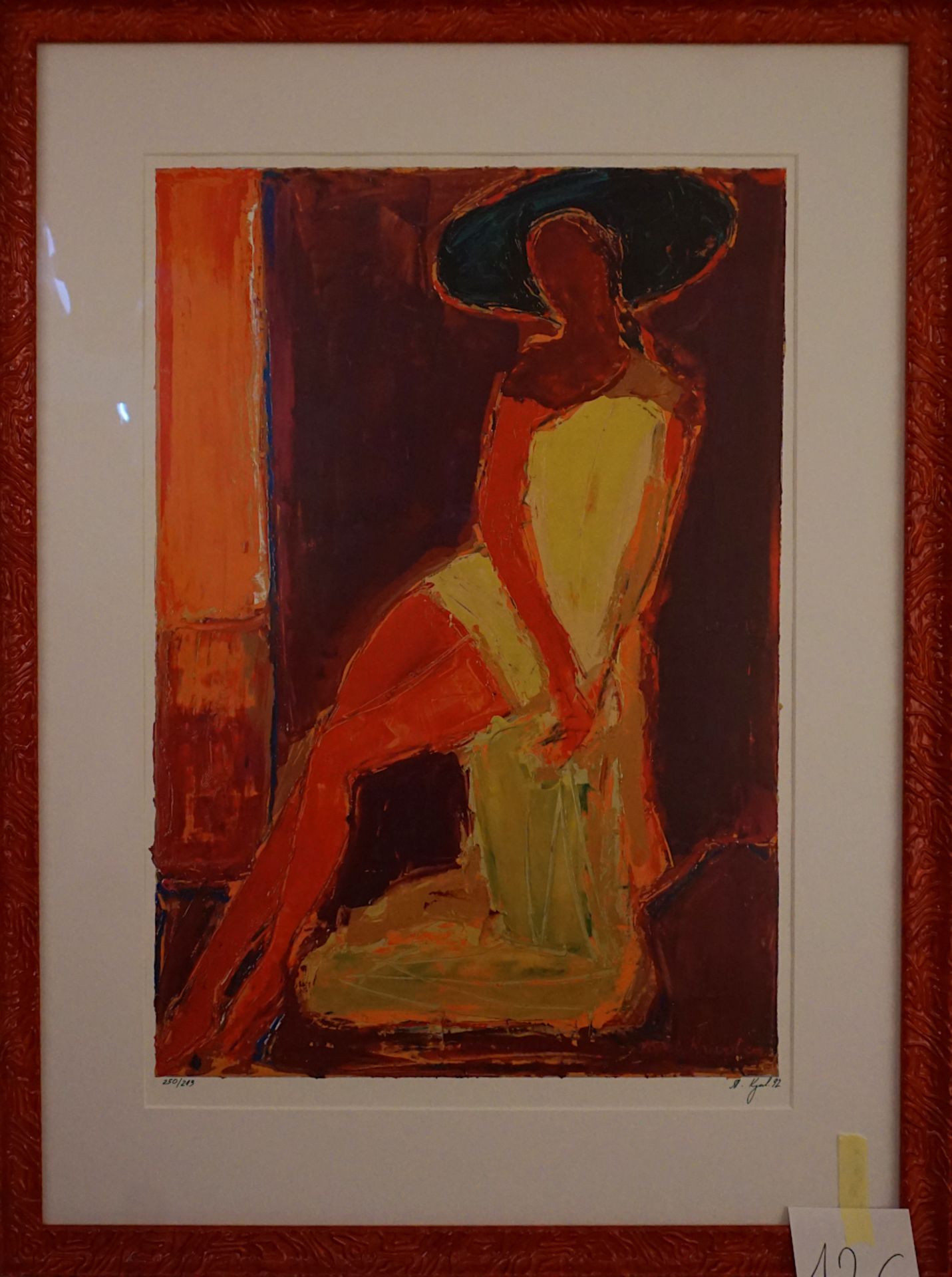 1 Lithographie sign. Anatoliy KRIVOLAP (wohl 1946) dat. (19)92 "Dame mit Hut" / - Bild 3 aus 4