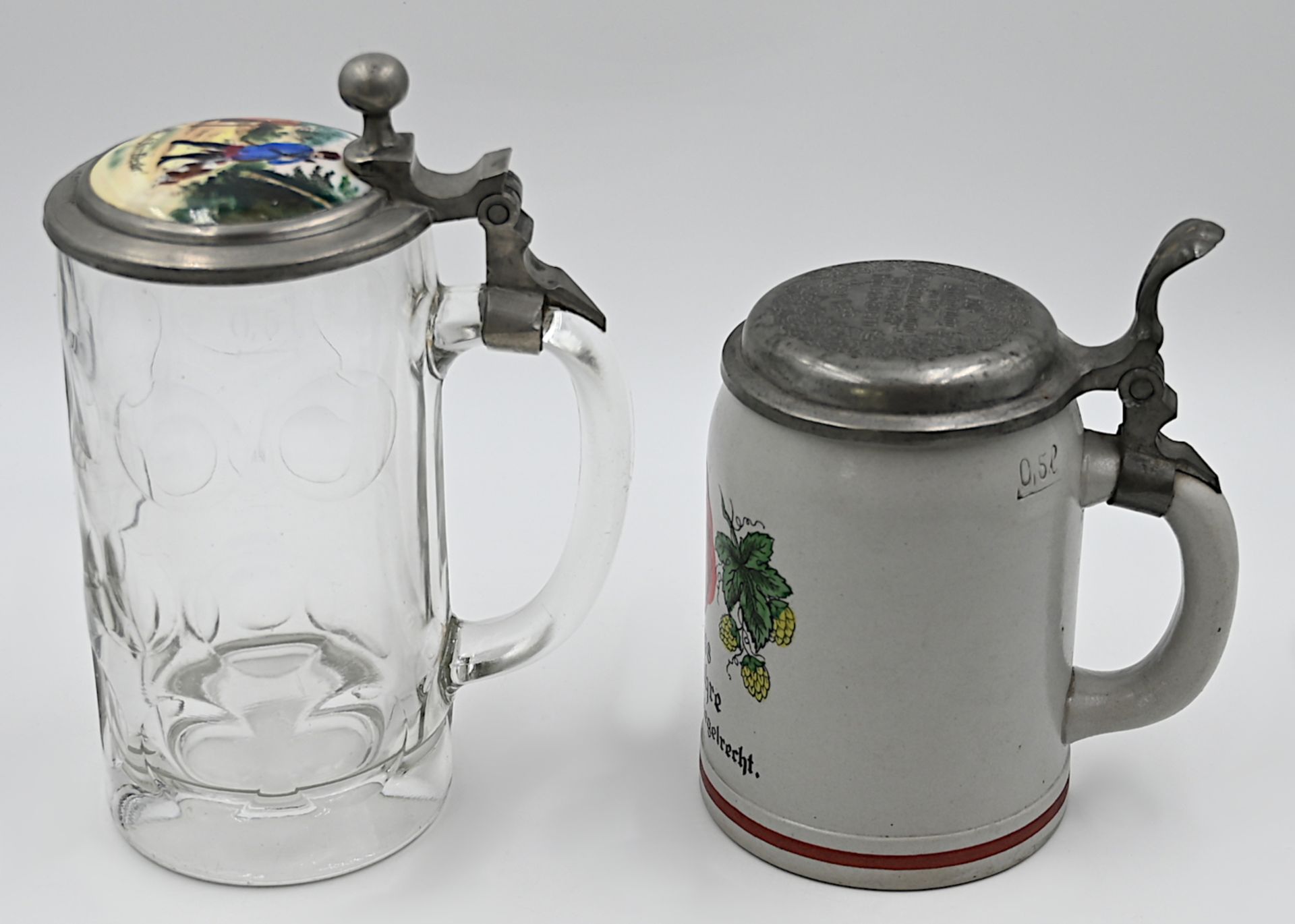 2 Bierkrüge: Glas Anfang 20. Jh. mit Porzellanbild "Herr Förster" H ca. 20cm - Bild 3 aus 4