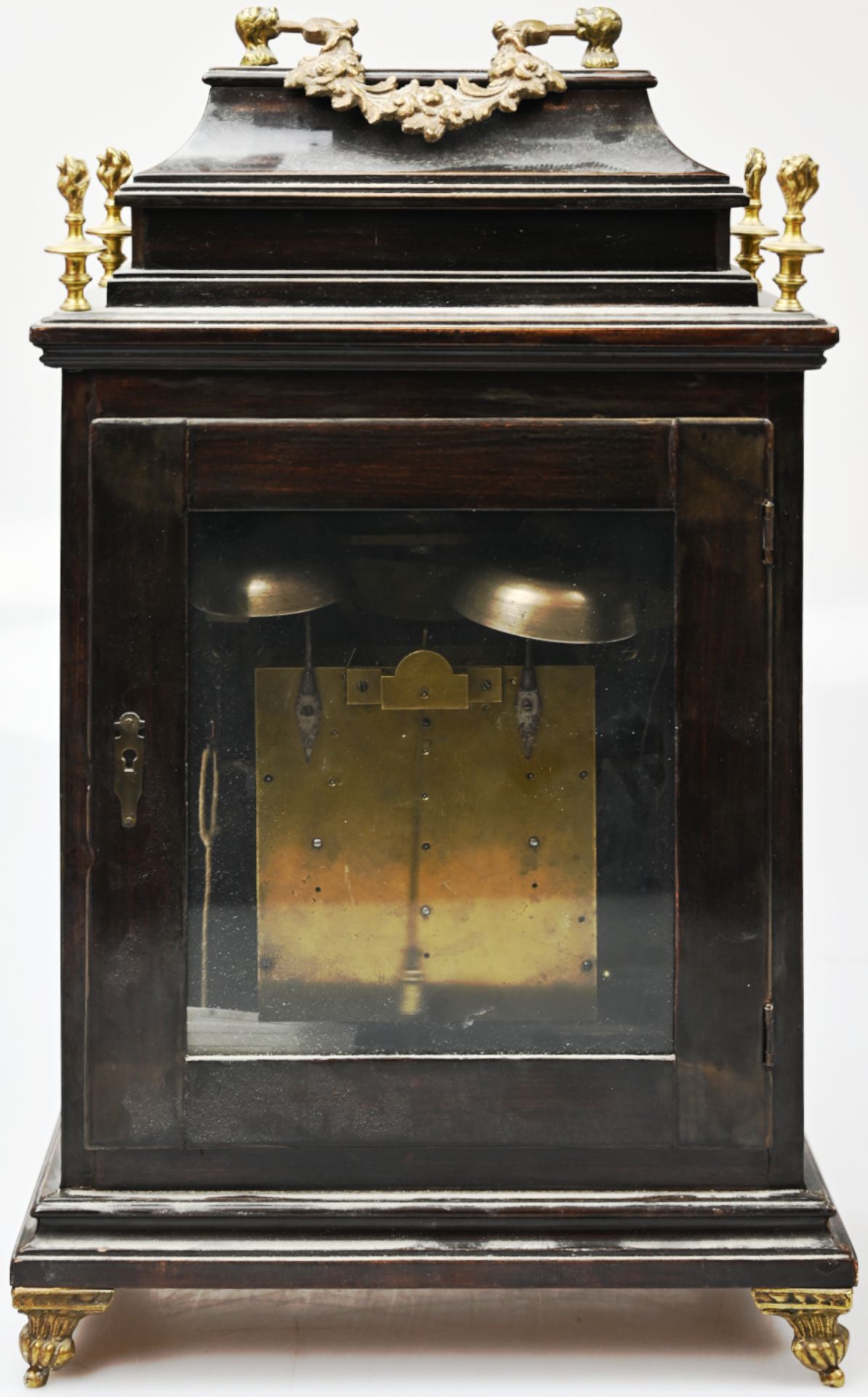 1 Stockuhr lt. Rechnung wohl Österreich um 1750, schwarzes Holzgehäuse z.T. bemalt/mit Messingapplik - Bild 4 aus 4