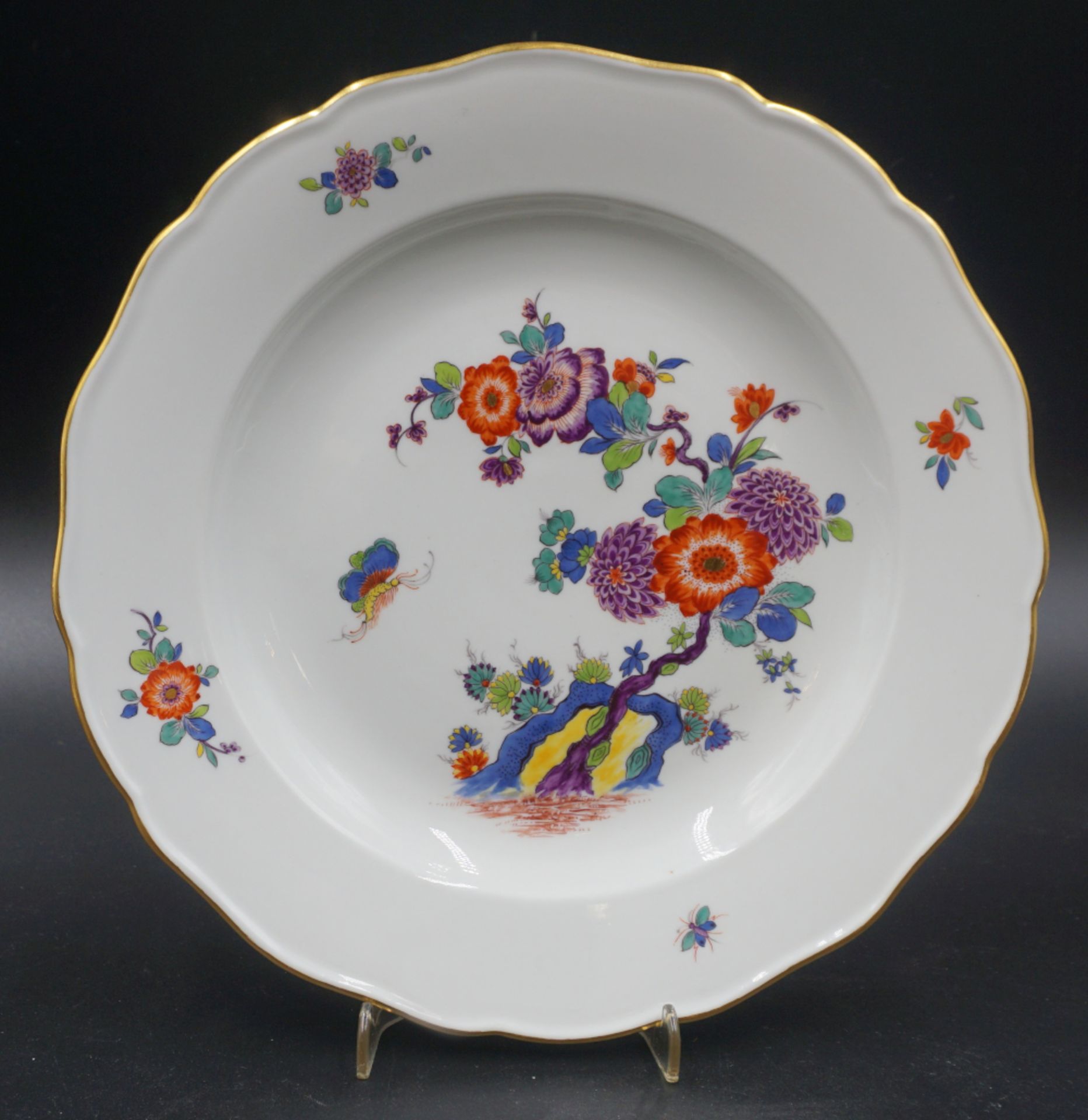 1 Wandteller MEISSEN Pfeifferzeit "Kakimon" Goldrand, 5. Wahl, D ca. 24cm, Asp.