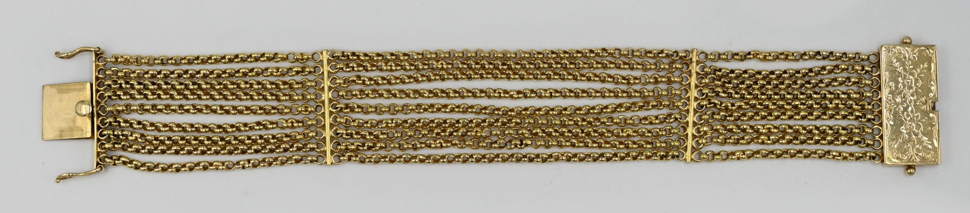 1 Damenarmband "9 Stränge" wohl ungest. (14ct. Säure hält) Gesamtlänge ca. 19cm min. Tsp.