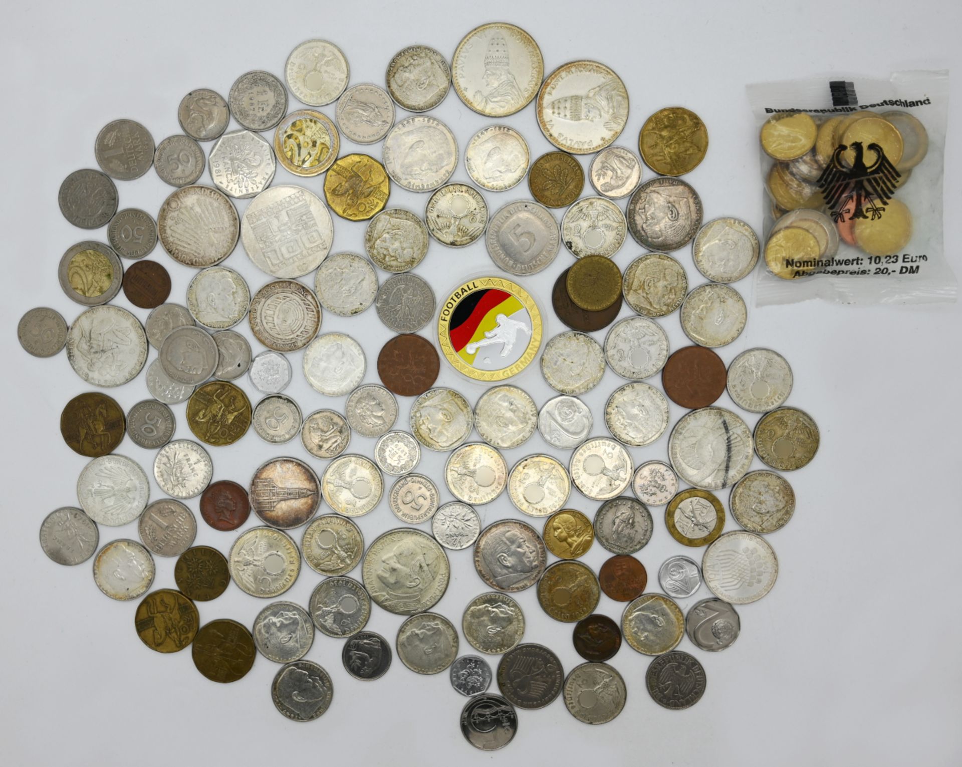 1 Konv. Münzen/ Medaillen Silber Metall u.a. Dt. Reich II. WK, Zahlgeld versch., Eurostarterkit, Asp