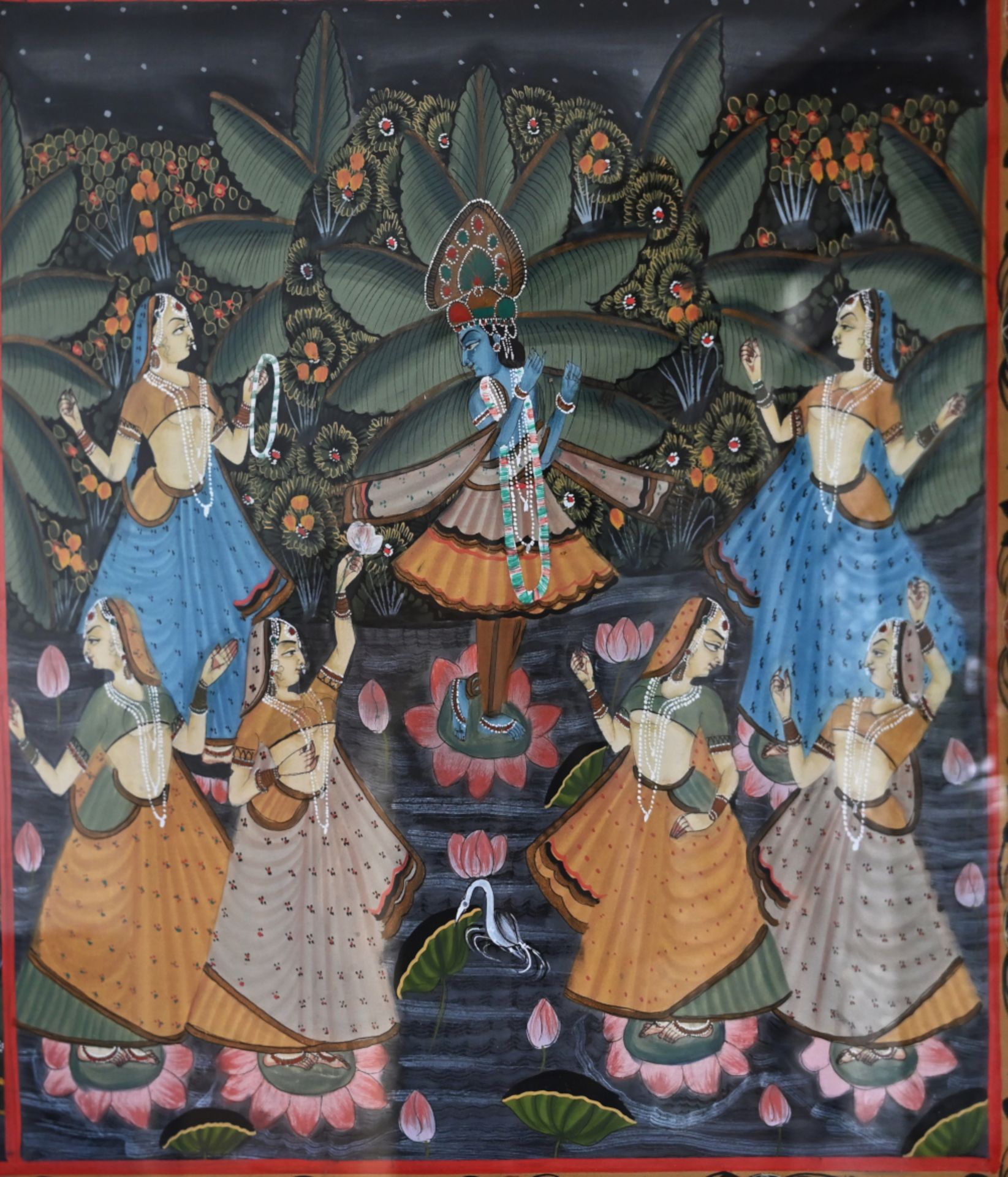 1 Stoffbild/Seidenmalerei wohl Indien 20. Jh. „Lebensstationen von Krishna“ ca. 114x174cm, RhG, Asp. - Image 5 of 5