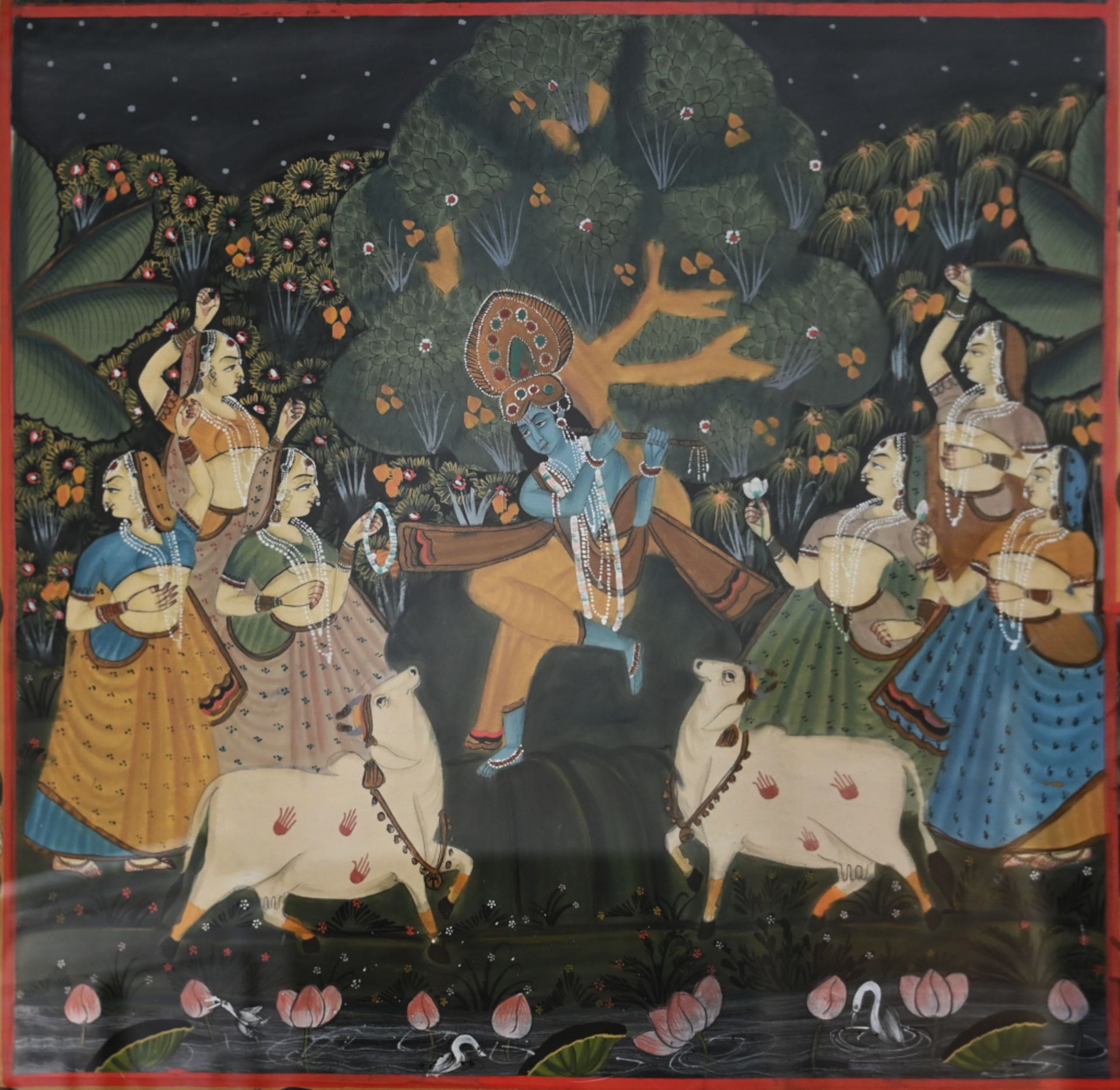 1 Stoffbild/Seidenmalerei wohl Indien 20. Jh. „Lebensstationen von Krishna“ ca. 114x174cm, RhG, Asp. - Image 2 of 5