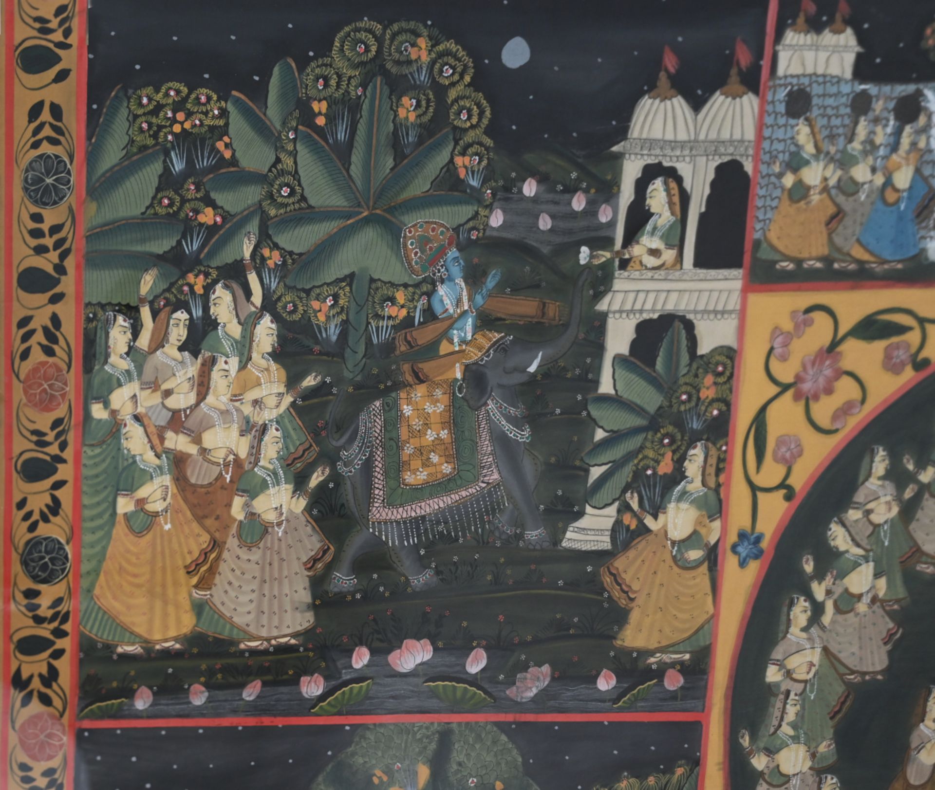 1 Stoffbild/Seidenmalerei wohl Indien 20. Jh. „Lebensstationen von Krishna“ ca. 114x174cm, RhG, Asp. - Image 3 of 5