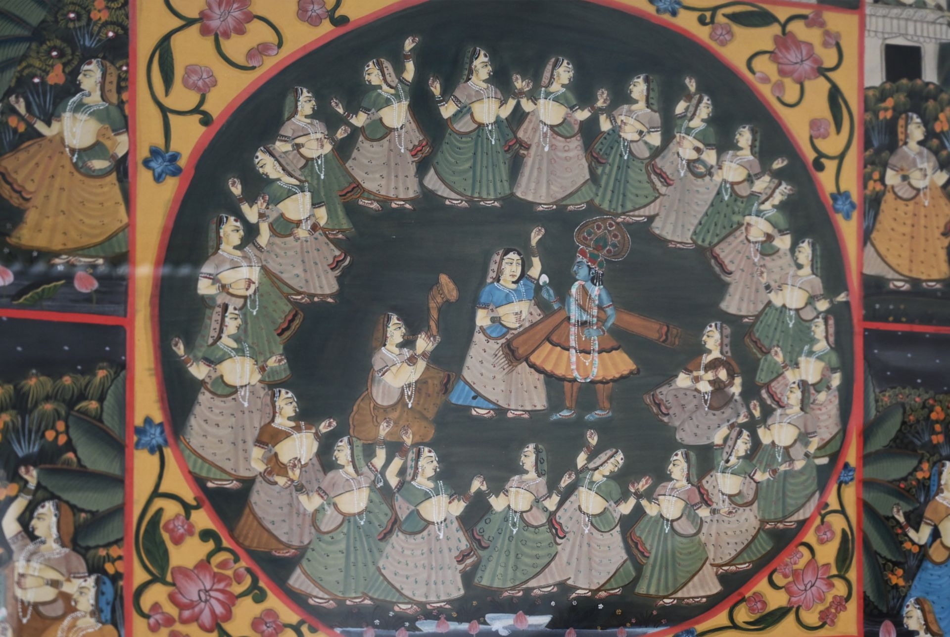 1 Stoffbild/Seidenmalerei wohl Indien 20. Jh. „Lebensstationen von Krishna“ ca. 114x174cm, RhG, Asp. - Image 4 of 5