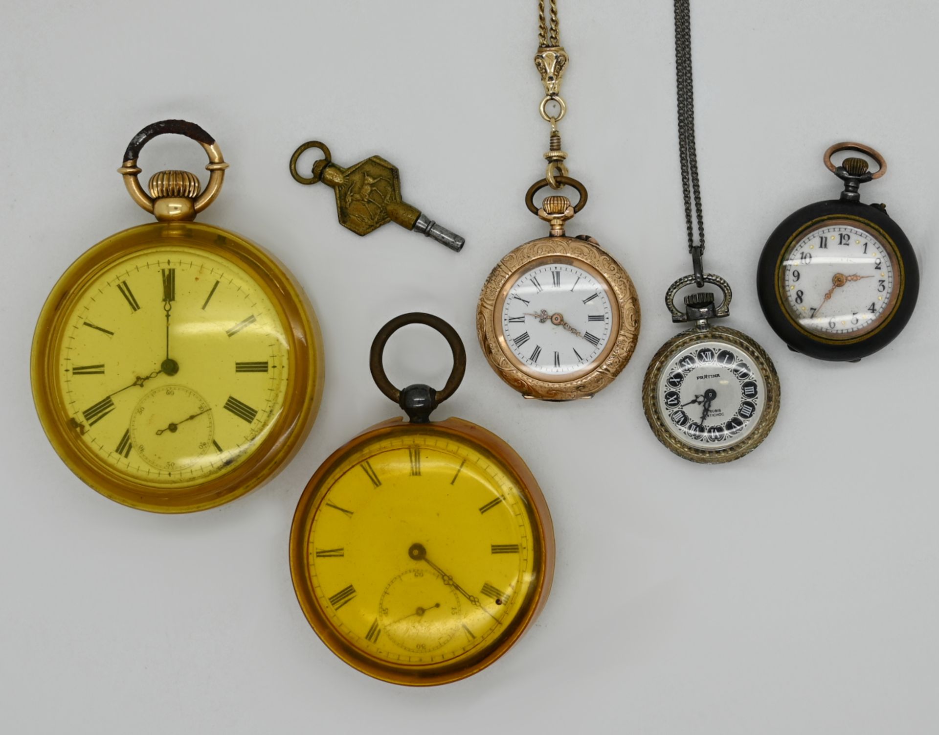 1 Herrentaschenuhr GG 13ct. um 1900, 1 Damentaschenuhr GG 14ct. um 1900 mit Uhrkette GG? sowie