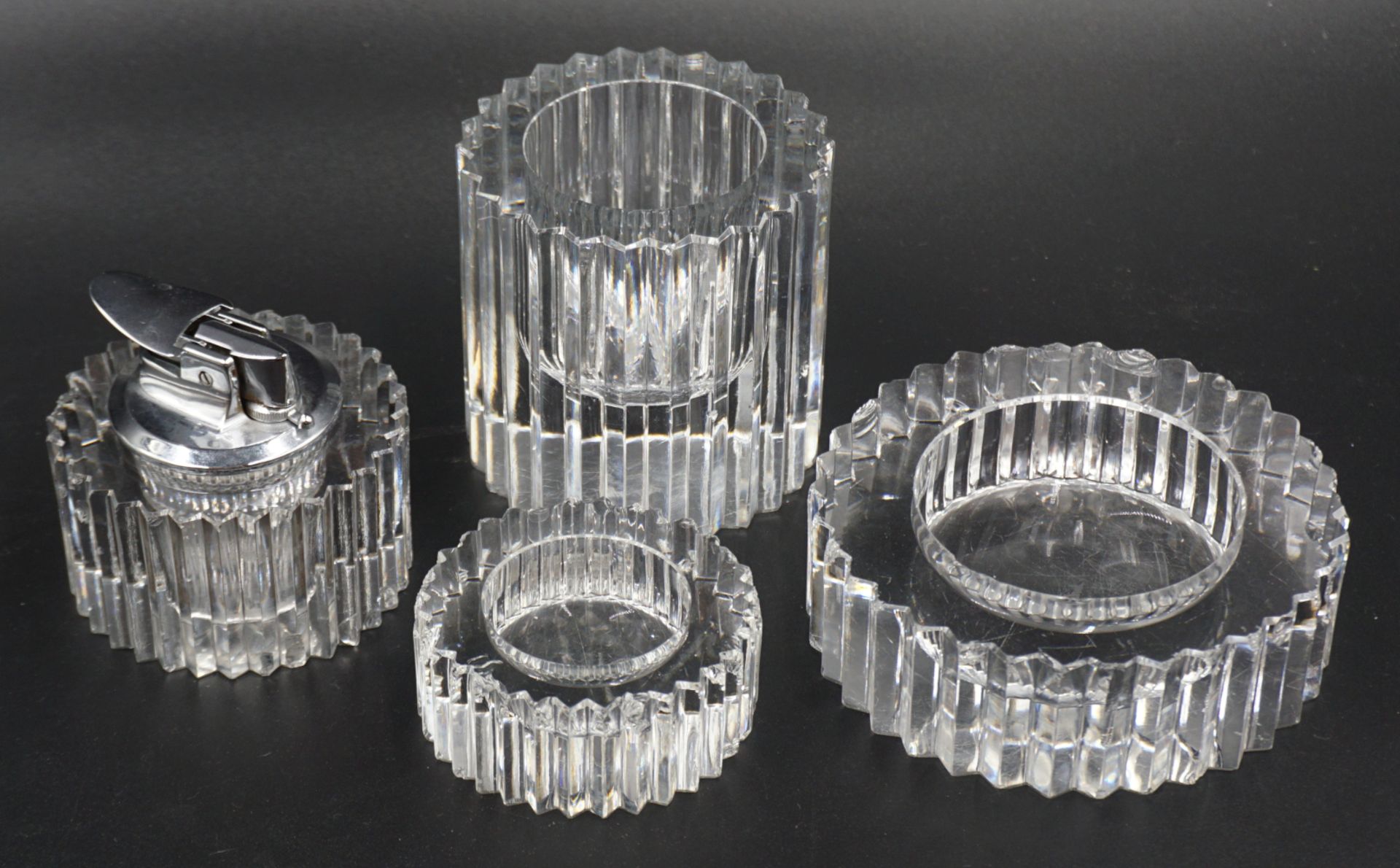 1 vierteiliges Raucherset ROSENTHAL Kristallglas mit Keilschliffdekor, wohl 1970er Jahre,