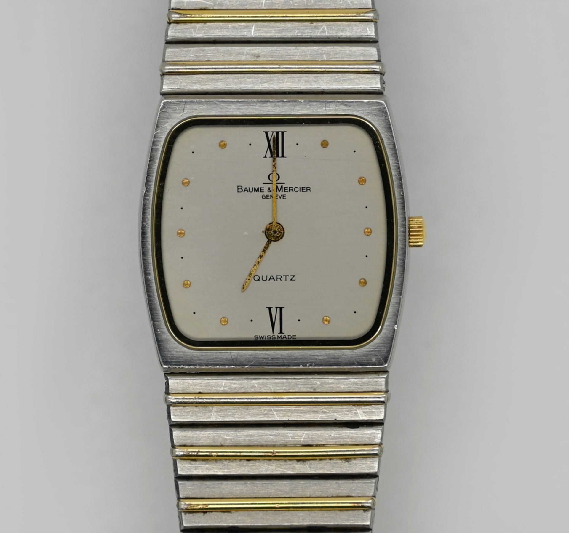 1 Armbanduhr BAUME & MERCIER Quartz., Stahl, wohl z.T. vergoldet mit 2 Ersatzgliedern Tsp. - Bild 2 aus 2