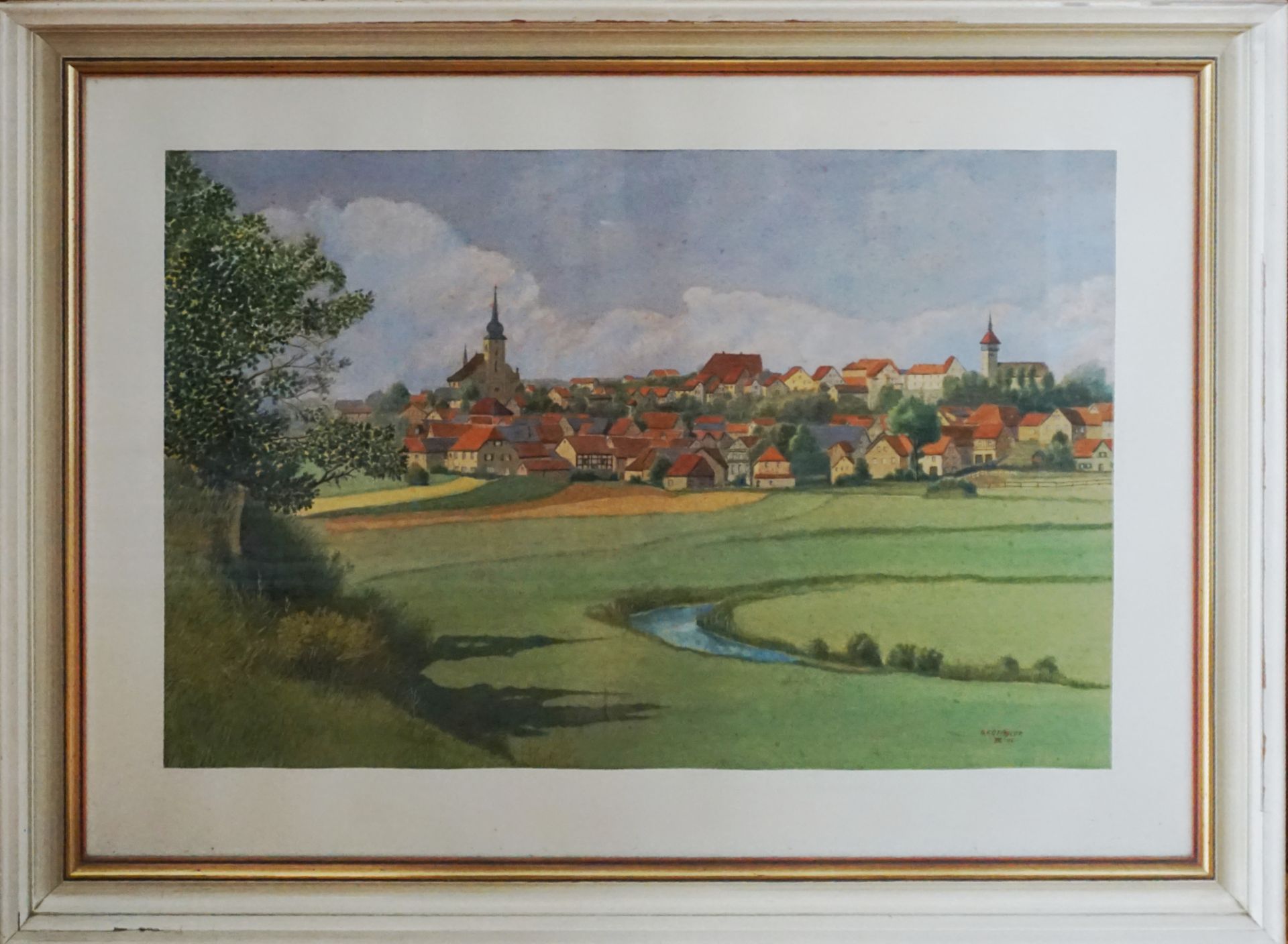 1 Aquarell "Hollfeld" von O.F. GEISLER, dat. '45, ca. 47 x 67cm, Asp.