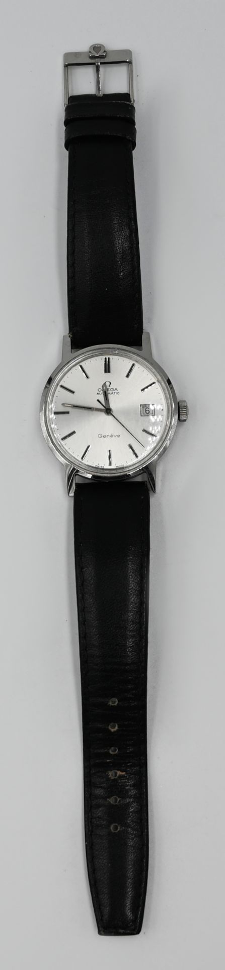 1 Herrenarmbanduhr OMEGA Edelstahl, Automatic, mit Originallederband, Uhr läuft an, Asp./ Gsp.
