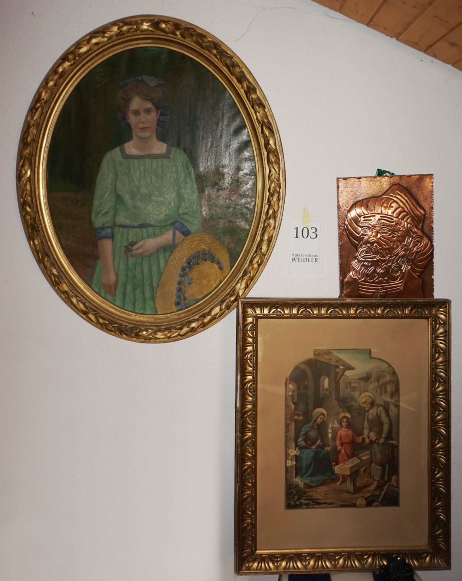 1 Ölgemälde oval l. u. sign. ERICH CASPARI 1912 "Damenportrait", 79x62 cm, Stuckrahmen,