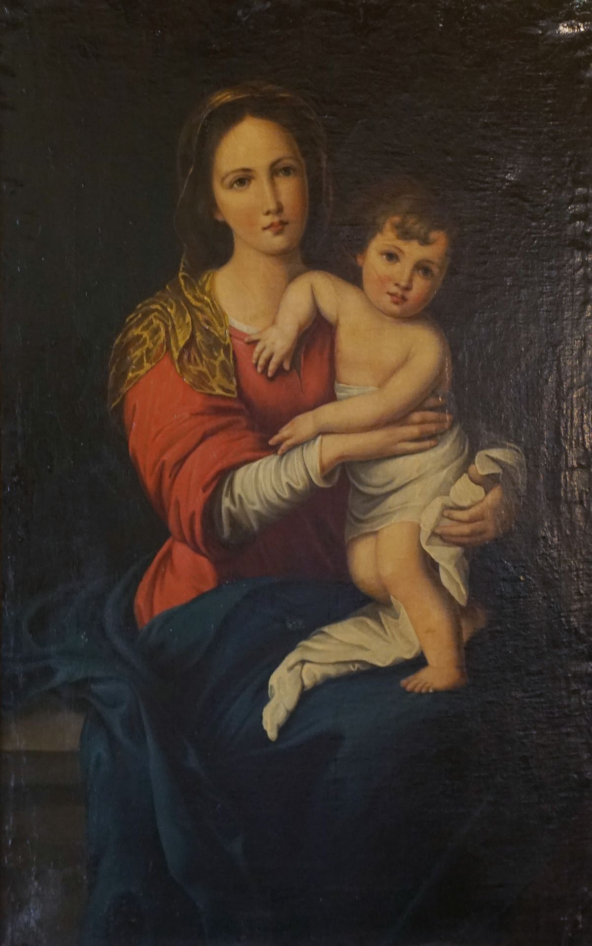 1 Ölgemälde unsign. "Maria mit Kind" 19./20. Jh., wohl Kopie nach Bartolomé Esteban MURILLO