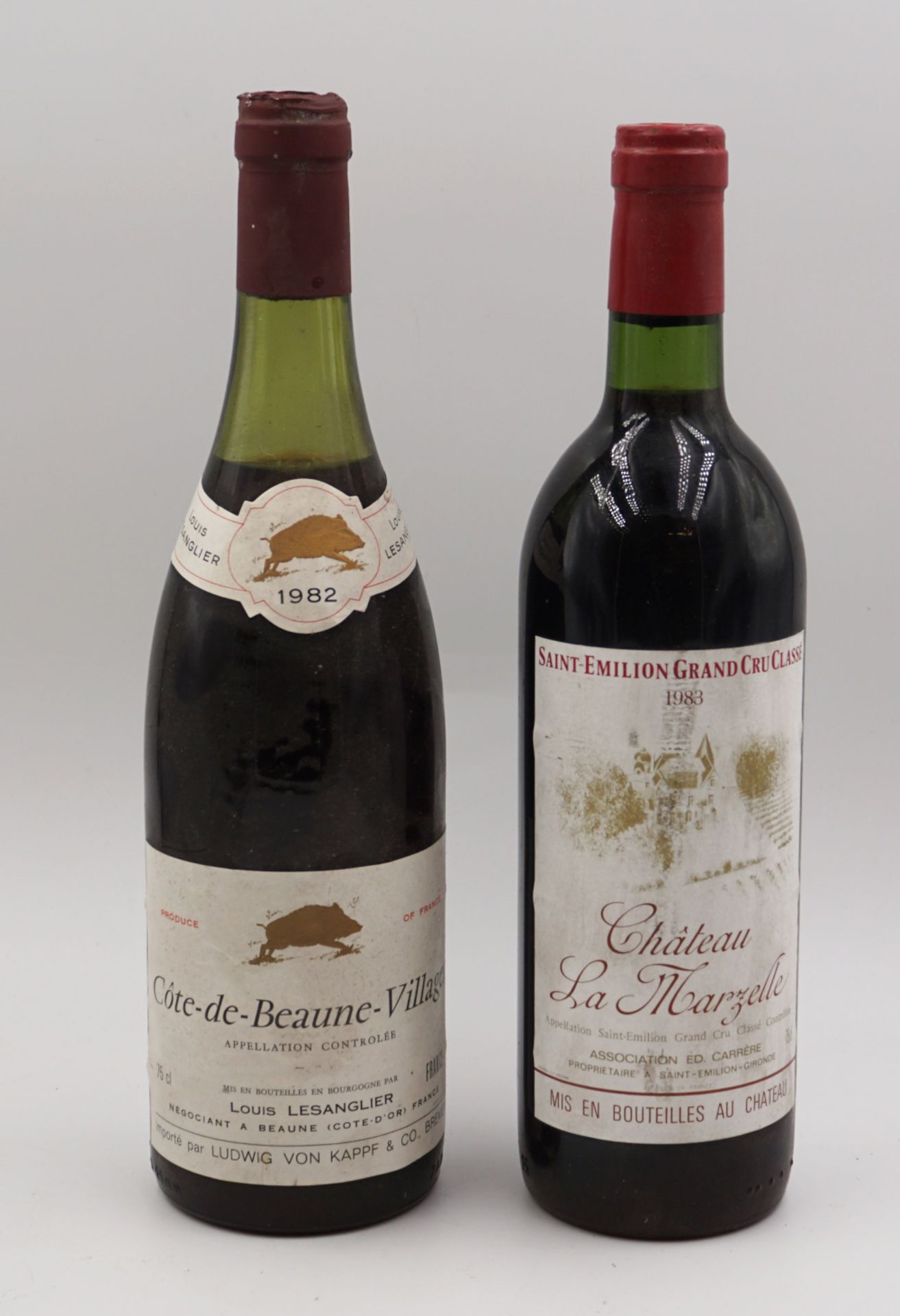 15 Flaschen französischer Rotwein meist top shoulder z.B. "Chéraceny 1977", "Côte-de-Beaune-Villages