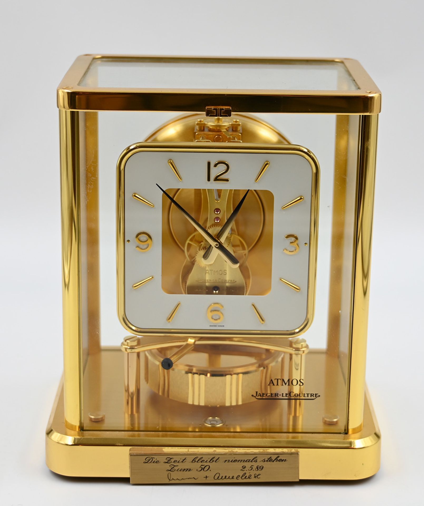 1 Tischuhr JAEGER LeCOULTRE "Atmos", Swiss, vergoldetes Messinggehäuse, Werk mit 13 Jewels,