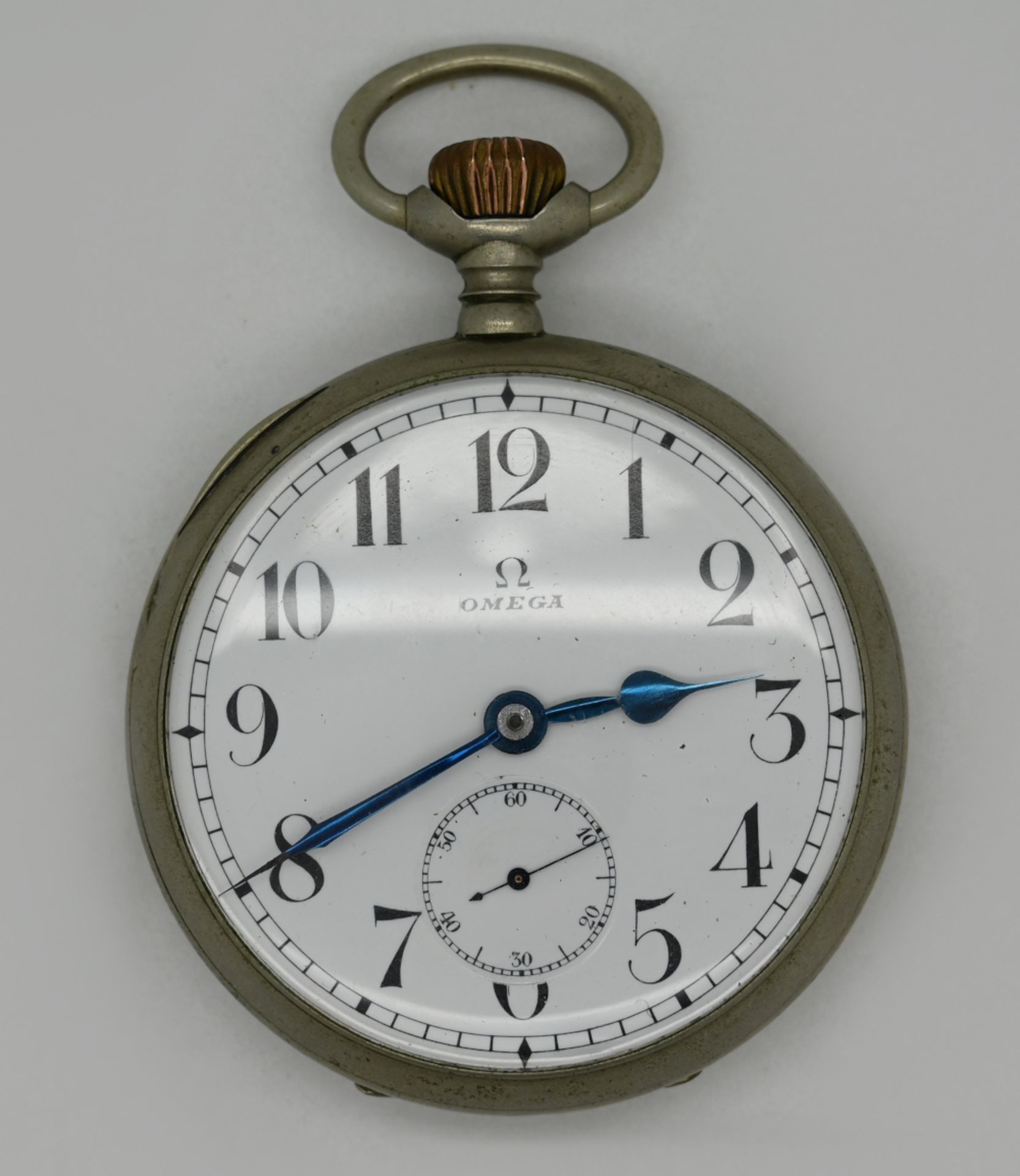 1 Herrentaschenuhr OMEGA, um 1900, wohl Metall versilbert, Asp./ gsp.