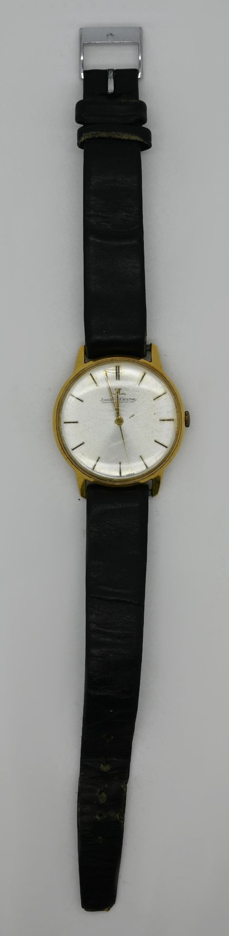 1 Herrenarmbanduhr JAEGER LeCOULTRE GG 18ct., mit Lederband (ergänzt), Asp./ Gsp./ besch. - Bild 2 aus 2