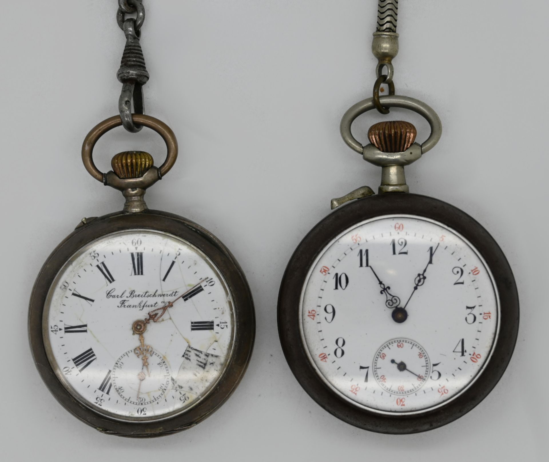 1 Taschenuhr Silber 800/ Metall C. BREITSCHWERDT, 1 Taschenuhr Metall, je Uhrkette, je um 1900, sich