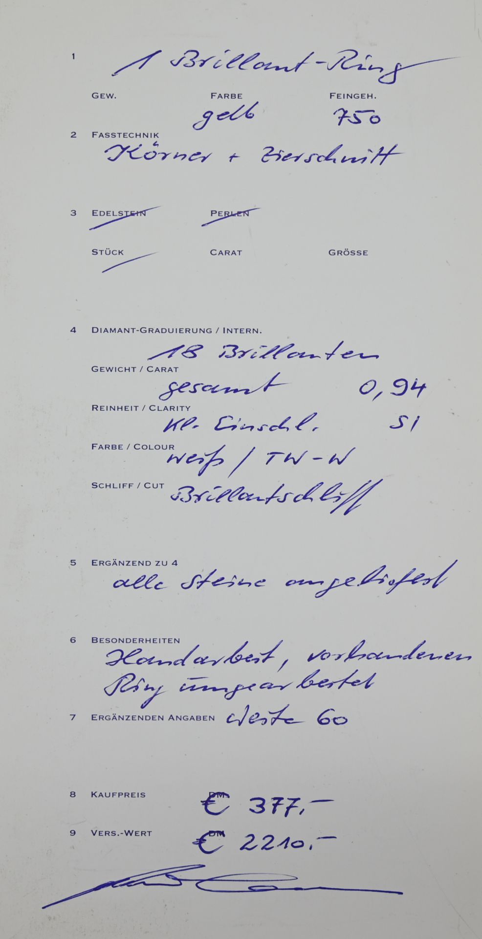 1 Damenring GG 18ct., lt. Zertifikat: mit 18 Brillanten zus. 0,94ct. si tw-w, Handarbeit, Tsp., Ring - Image 3 of 3