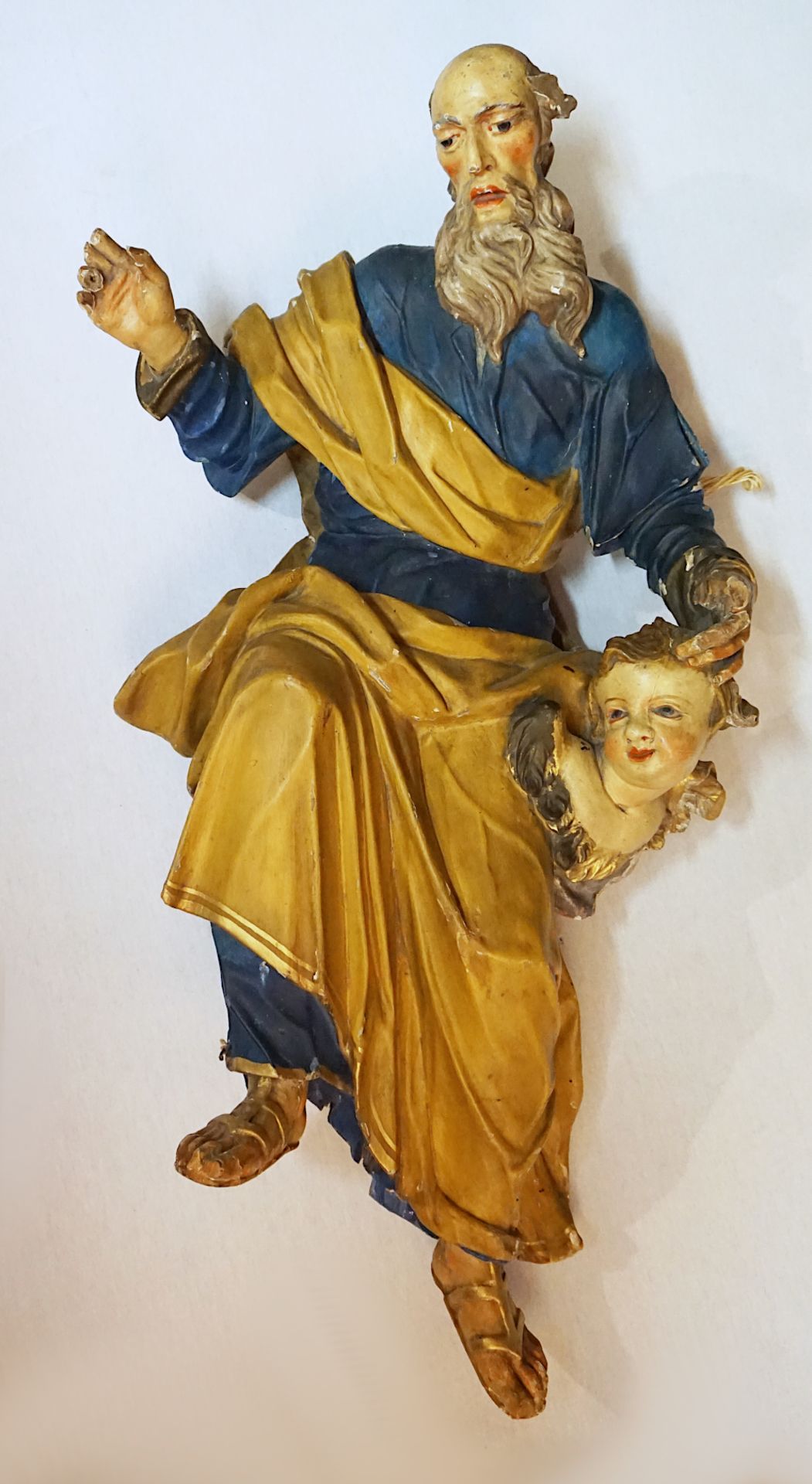 1 Holzfigur/Wandapplike farbig gefasst wohl 19. Jh. "Heiliger Paulus von Tarsus" H ca. 95cm