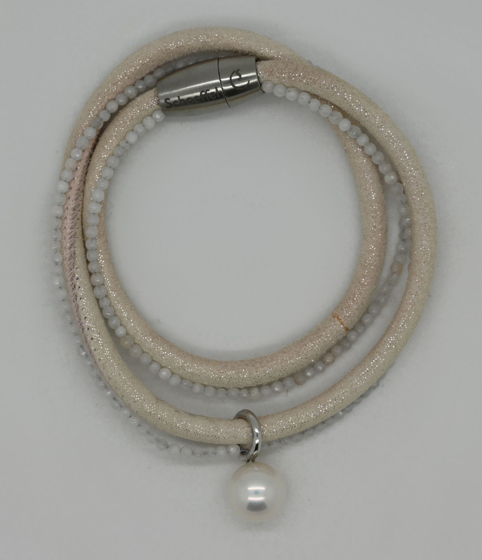1 Damenarmband SCHOEFFEL, Leder, Stahlmagnetverschluss und Perlanhänger (Süßwasserzuchtperle), rosa