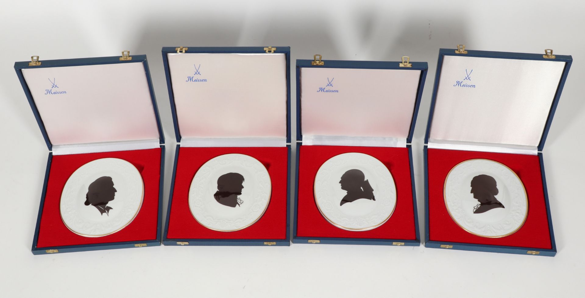 Vier Plaketten, Meissen, mit Dichterporträts