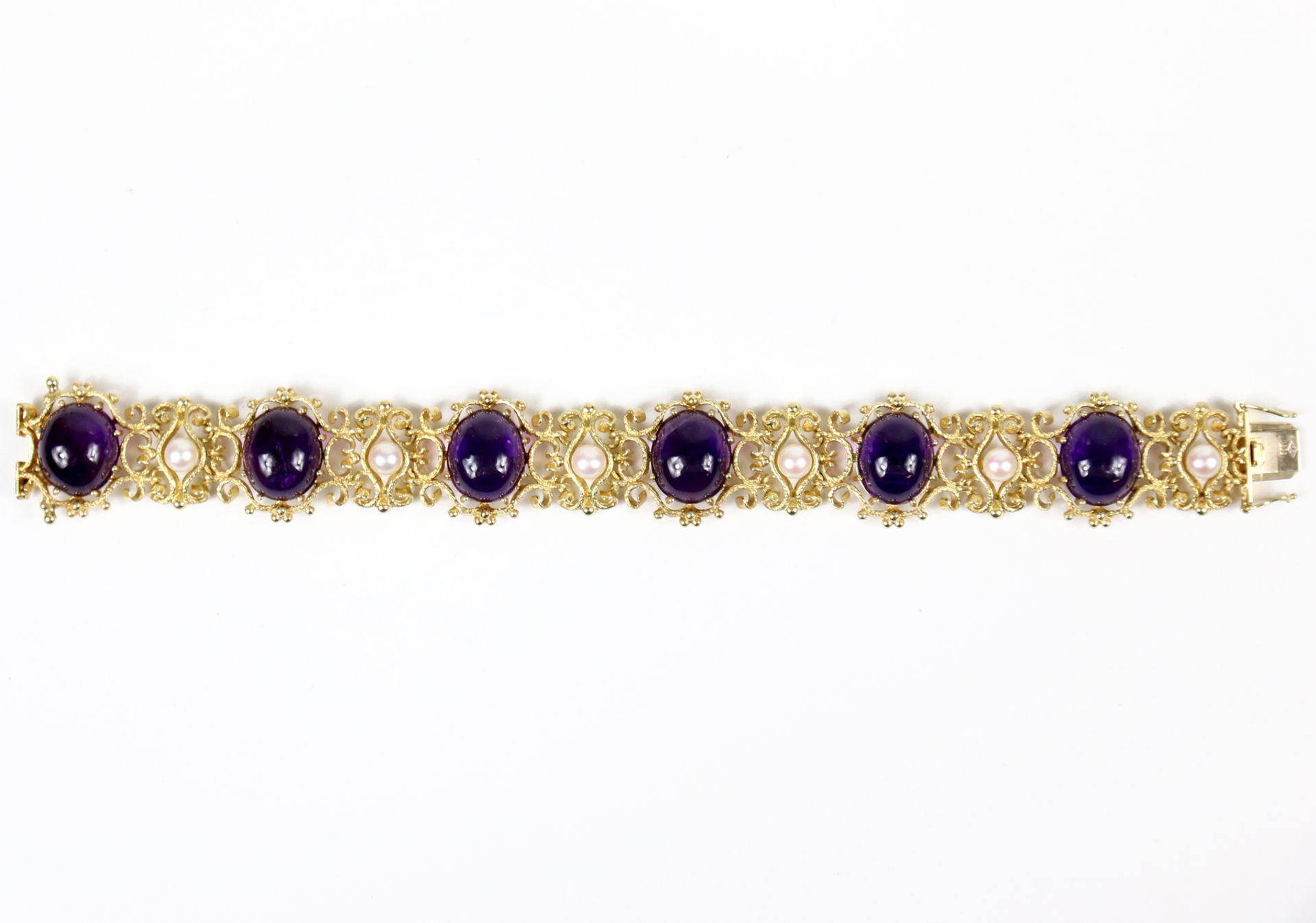 Armband mit Amethyst-Cabochons und Perlen - Bild 2 aus 6