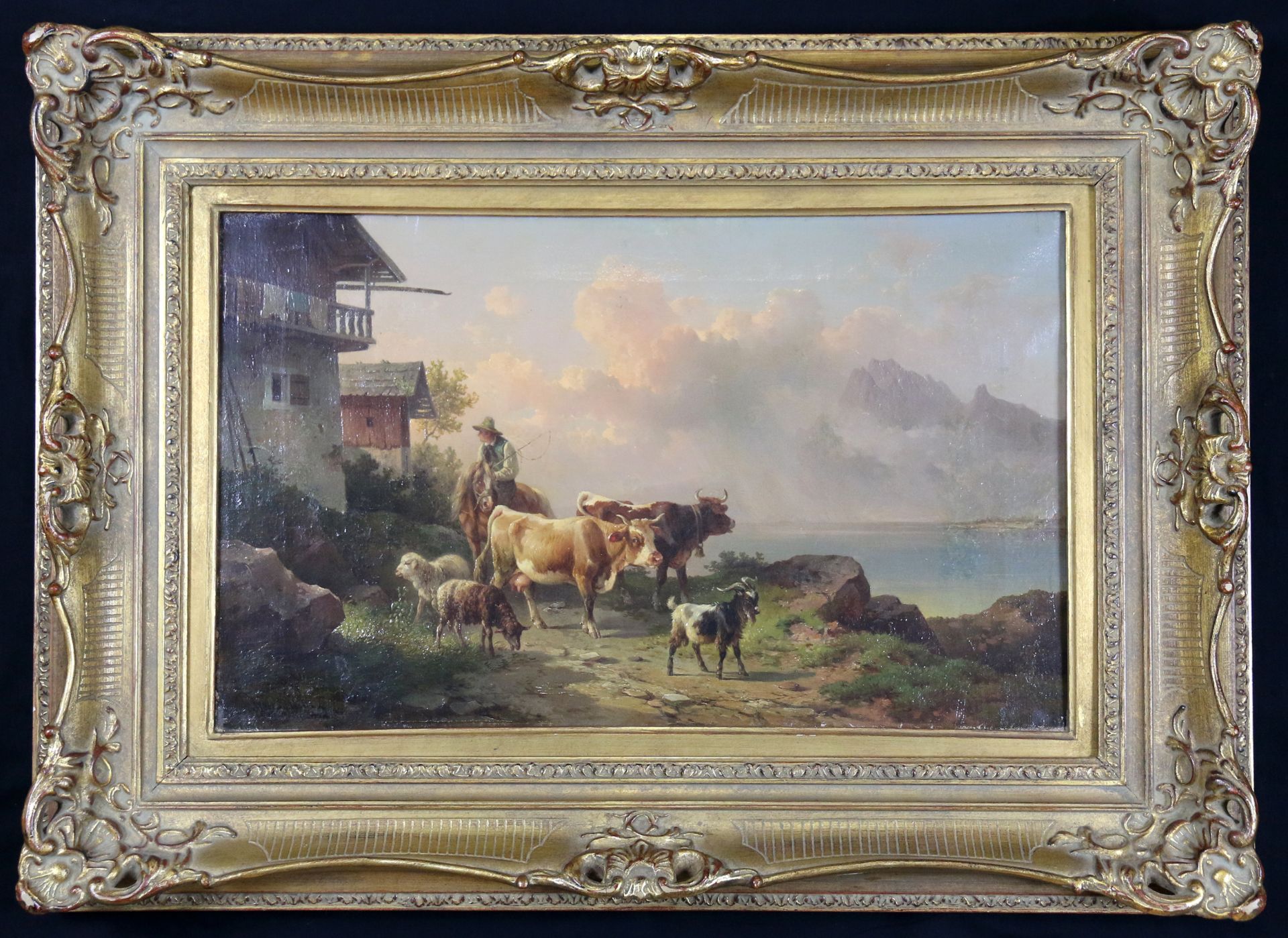 Edmund Mahlknecht - Bauer mit Kühen, Schafen und Ziege am Gebirgssee