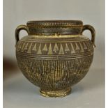 Doppelhenkel Amphorenvase Keramik im Stil der Antike ca. 1920-30, kugelförmige Vase mit facettierte