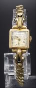 Damen Armbanduhr um 1930-50, Marke Laco, Gehäuse wie Armband hartvergoldet, Ziffernblatt mit arabis
