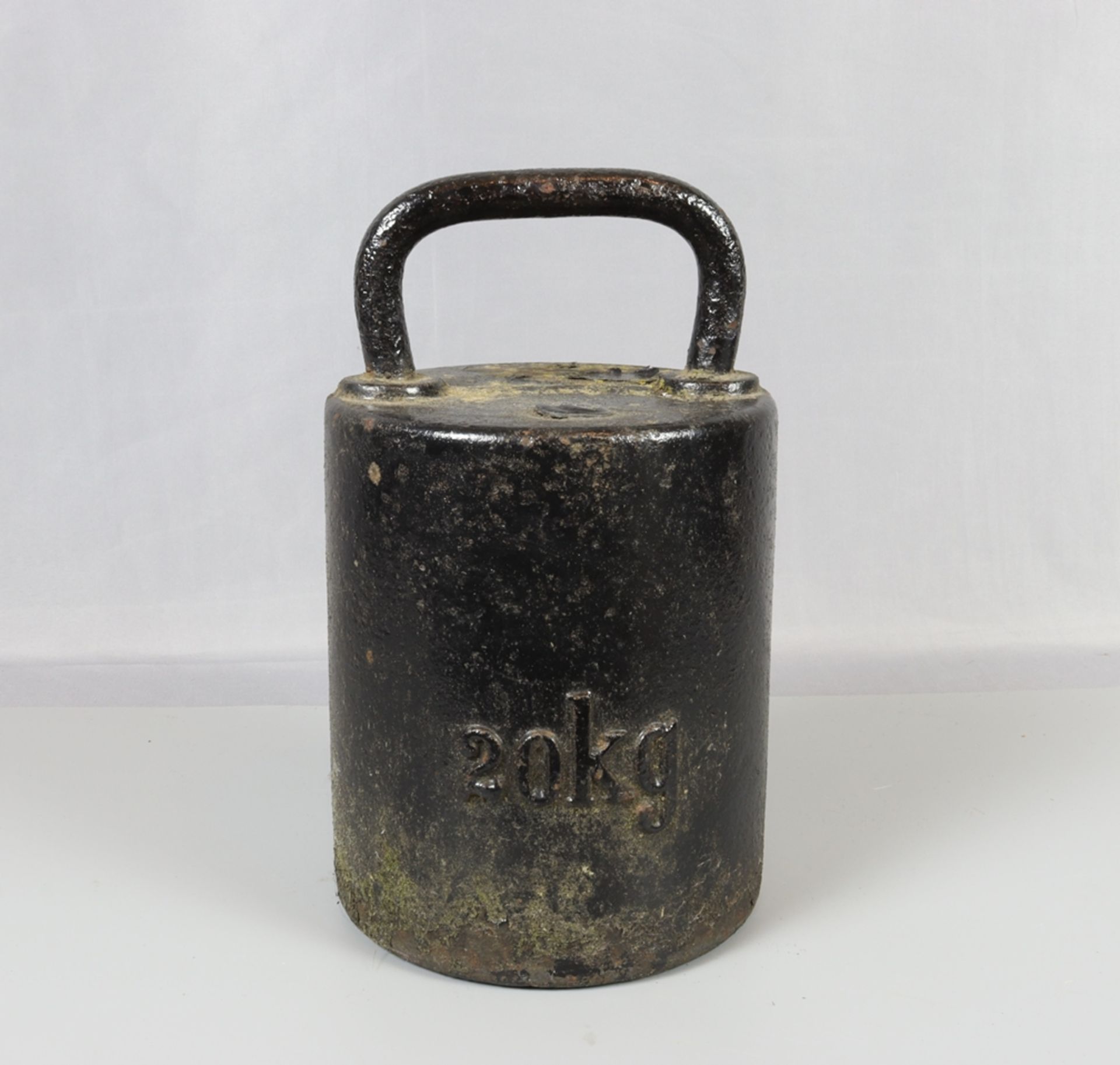 Standgewicht deutsch um 1900, 20kg Eisenguss, Zylinderform mit Handgriff, schwarz
