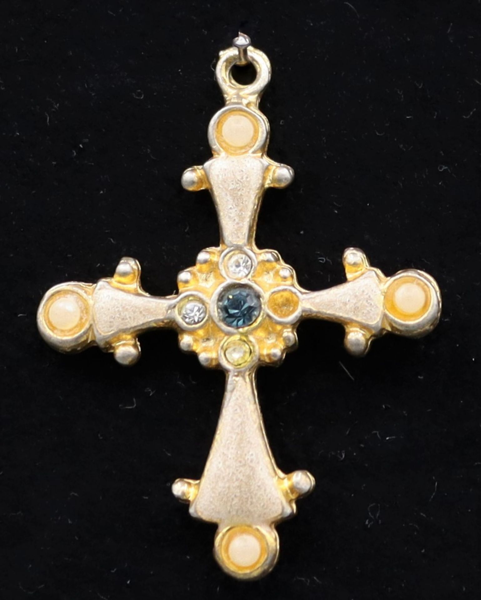 Anhänger Kreuz Modeschmuck um 1920, unedles Metall, ein Farbstein fehlt - Bild 2 aus 2