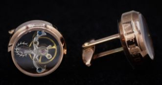Mechanische Manschettenknöpfe mit Uhrwerk der Schweizer Manufaktur Alfred Villa, schwarzes Ziffernb