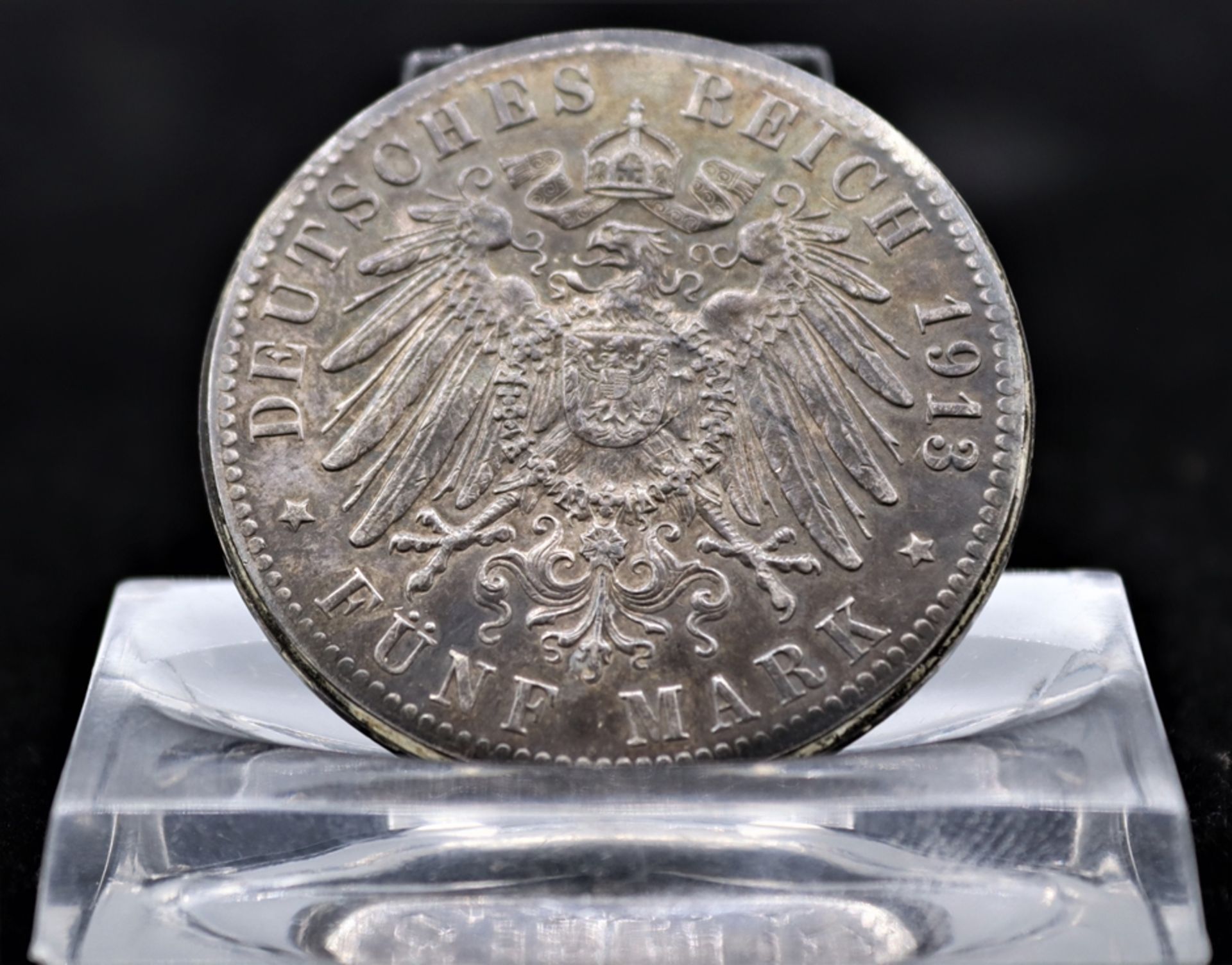 Silbermünze 5 Reichsmark 1913 Hamburg, Prägung J für Hamburg, Umlaufmünze, Rand mit Vertiefung,