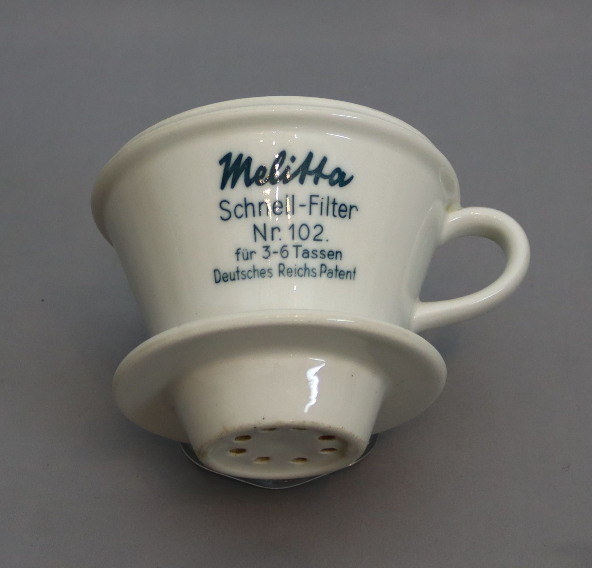 Melitta Schnellfilter der 30er Jahre, Nr. 102 Deutsches-Reichspatent, Porzellan ohne Herstellermark