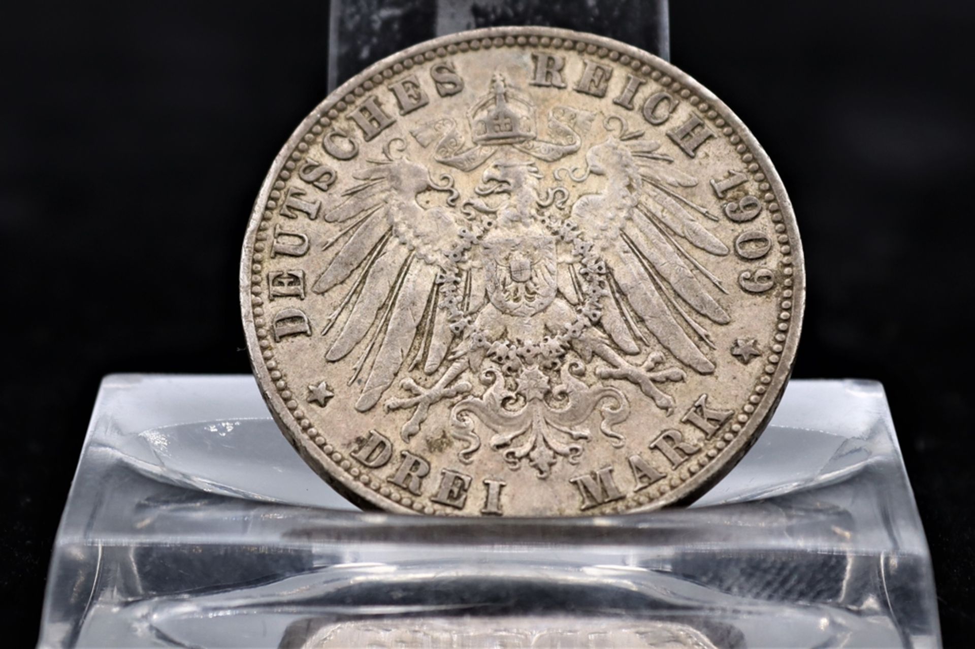 Silbermünze 3 Reichsmark 1909 Sachsen, Prägung E für Dresden, Umlaufmünze,