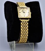 Damen Armbanduhr, Glashütte 50/60er Jahre DDR, vergoldetes Gehäuse und Armband, Gliederarmband mit 