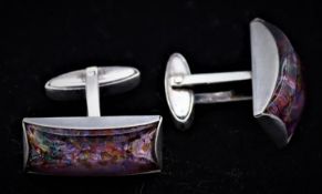 Manschettenknöpfe der 30-50er Jahre, 835er Silber mit eingearbeiteten Farbstein in Opaloptik, unget