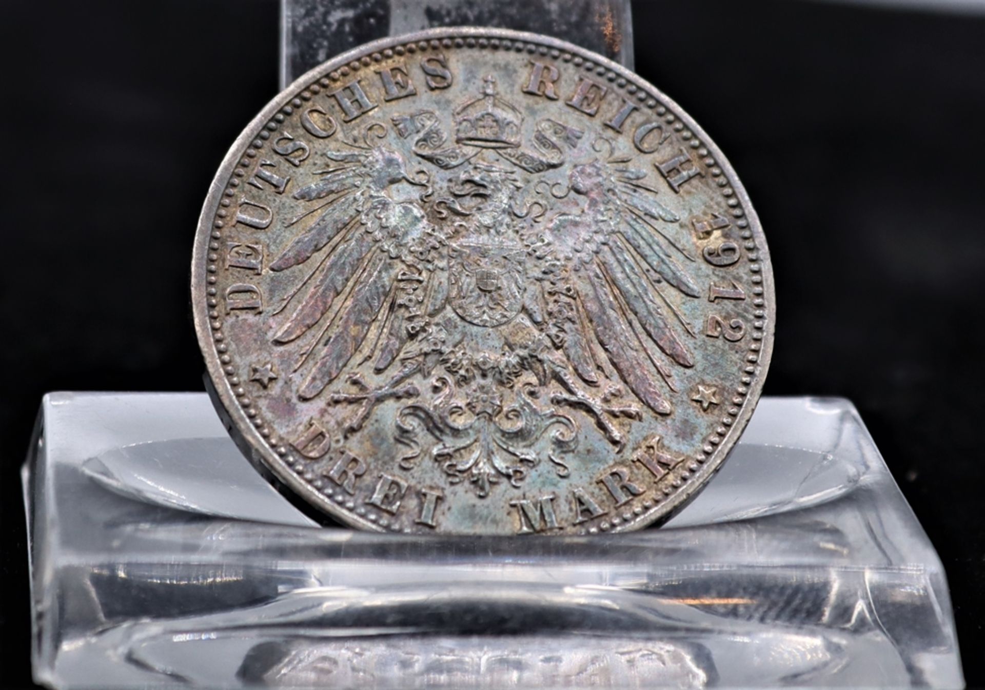 Silbermünze 3 Reichsmark 1912  Bayern, Prägung D für München, Umlaufmünze,