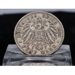 Silbermünze 5 Reichsmark 1908  Baden, Prägung G für Karlsruhe, Umlaufmünze,