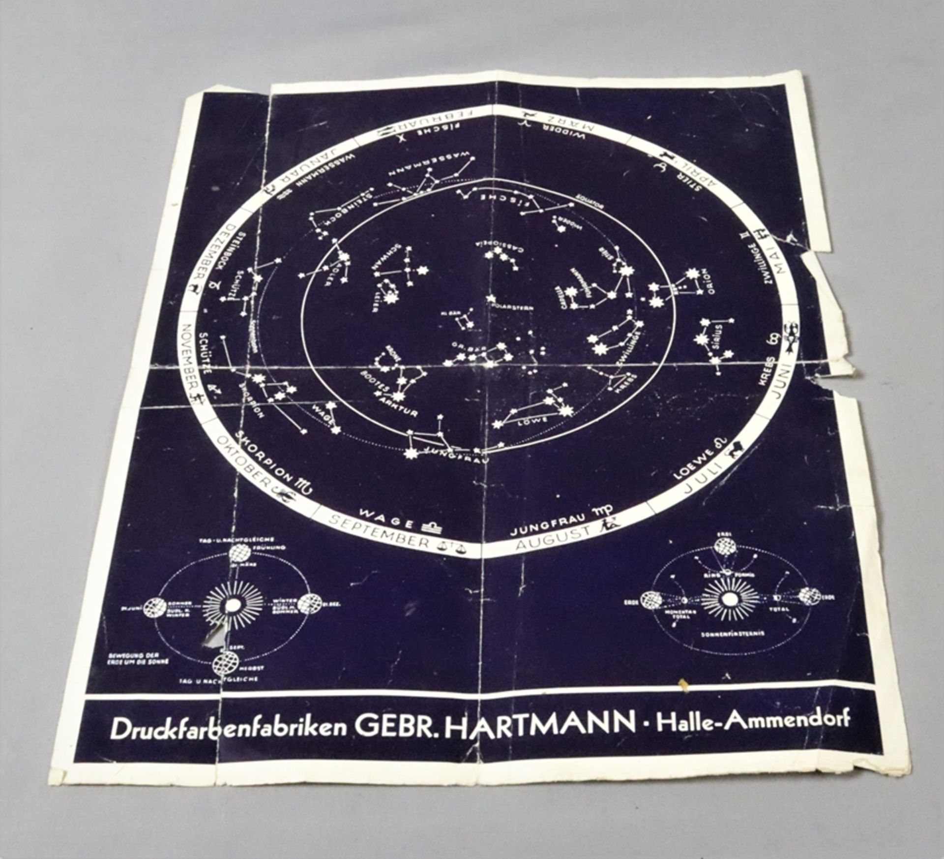 Sternenkarte um 1900 deutsch, drehbar, Material Pappe mit Lederoptik, Herausgeber Druckfarbenfabrik - Bild 2 aus 2