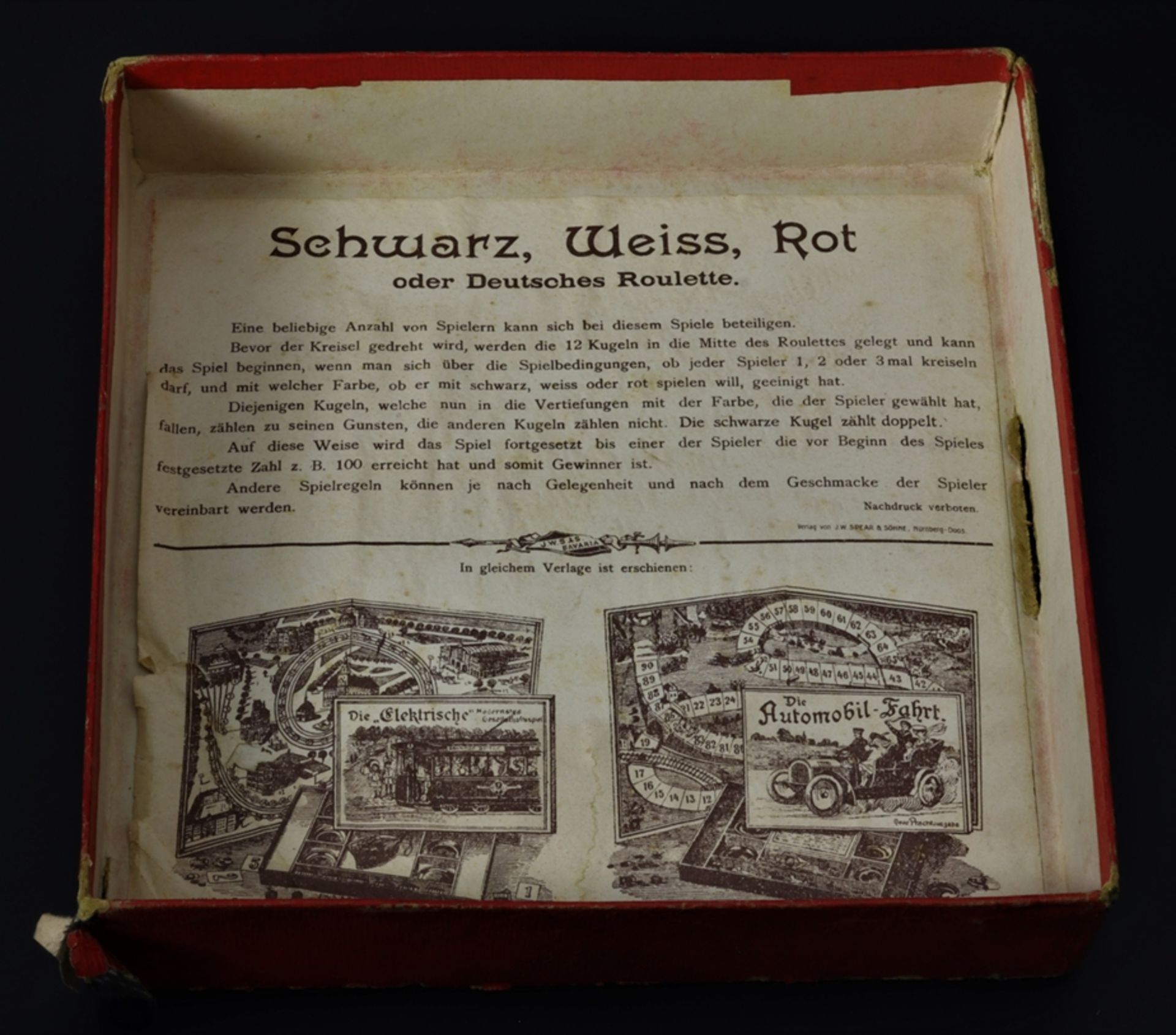 Deutsches Roulette oder Schwarz/Weiß/Rot um 1905, Verlag J.W.Spear & Söhne, Tischspiel, Gebrauchssp - Bild 3 aus 3