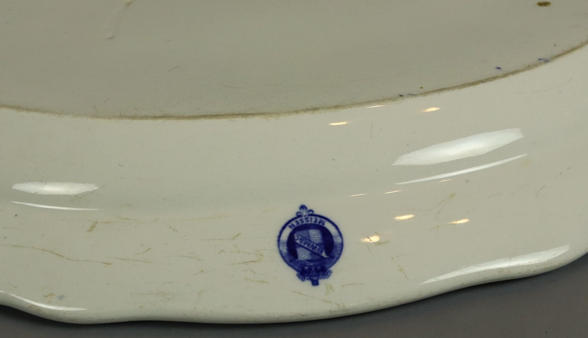 Servierplatte Zwiebelmuster um 1900, Manufaktur Stadt Meißen Keramik, weißer Scherben, blau weiß ge - Bild 2 aus 2