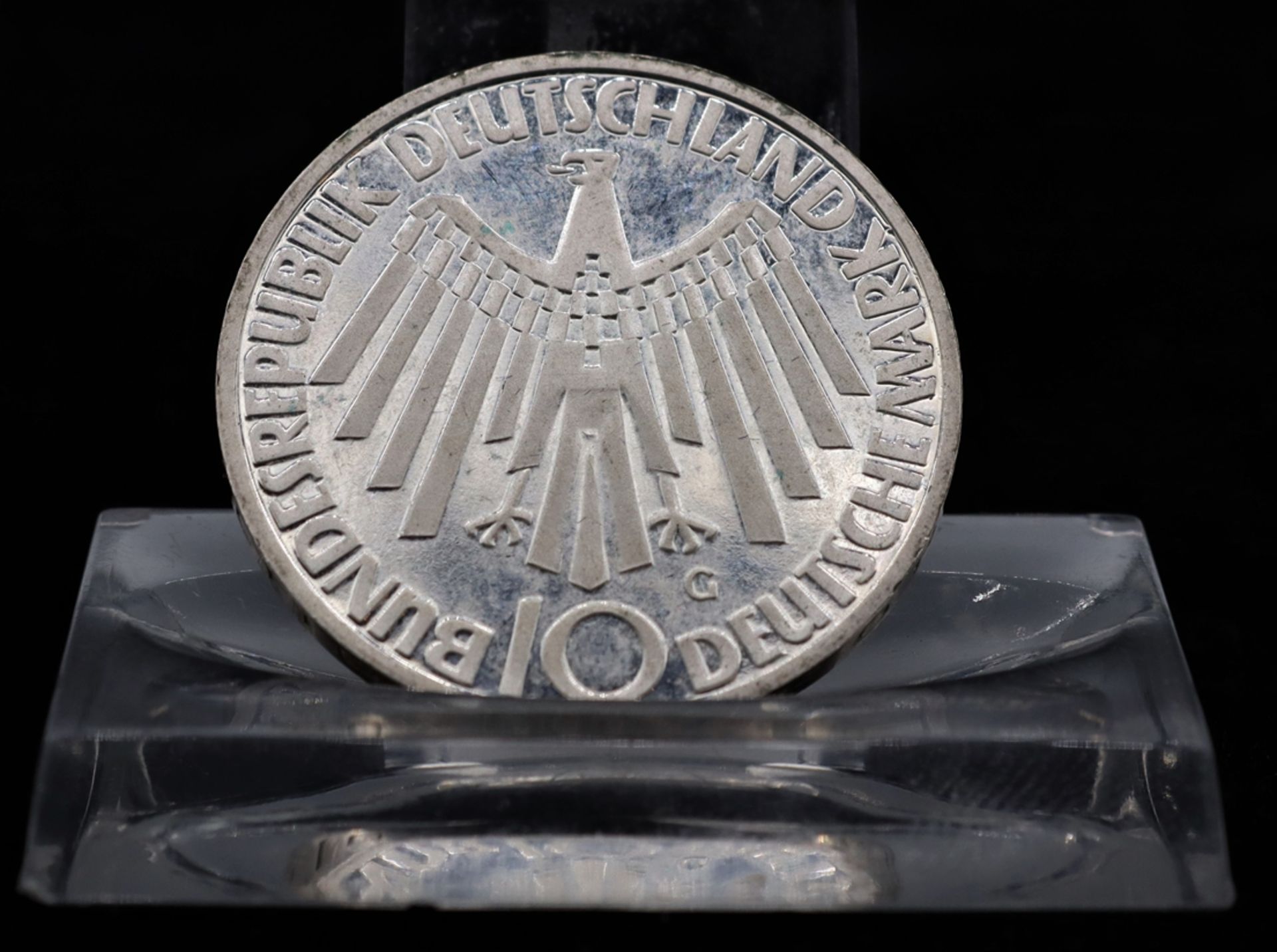 Silbermünze 10 Mark 1972,  Olympiade München, Prägung G für Karlsruhe, Umlaufmünze,