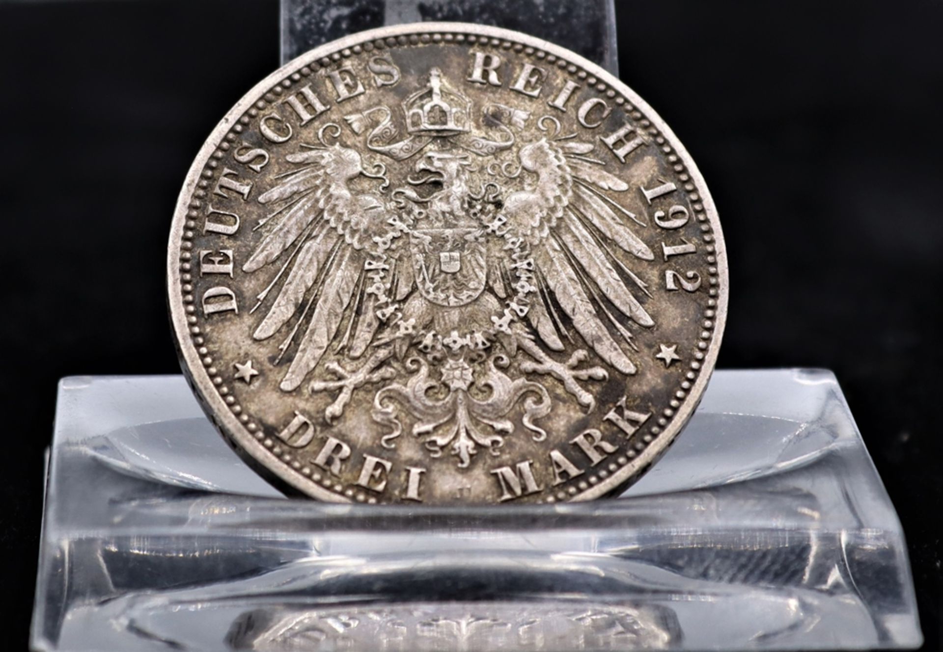 Silbermünze 3 Reichsmark 1912  Hamburg, Prägung J für Hamburg, Umlaufmünze,