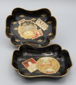 Paar Lackschalen um 1880-1900 Japan, handbemalte ebonisierte Schelllackschalen mit japanischen Dars
